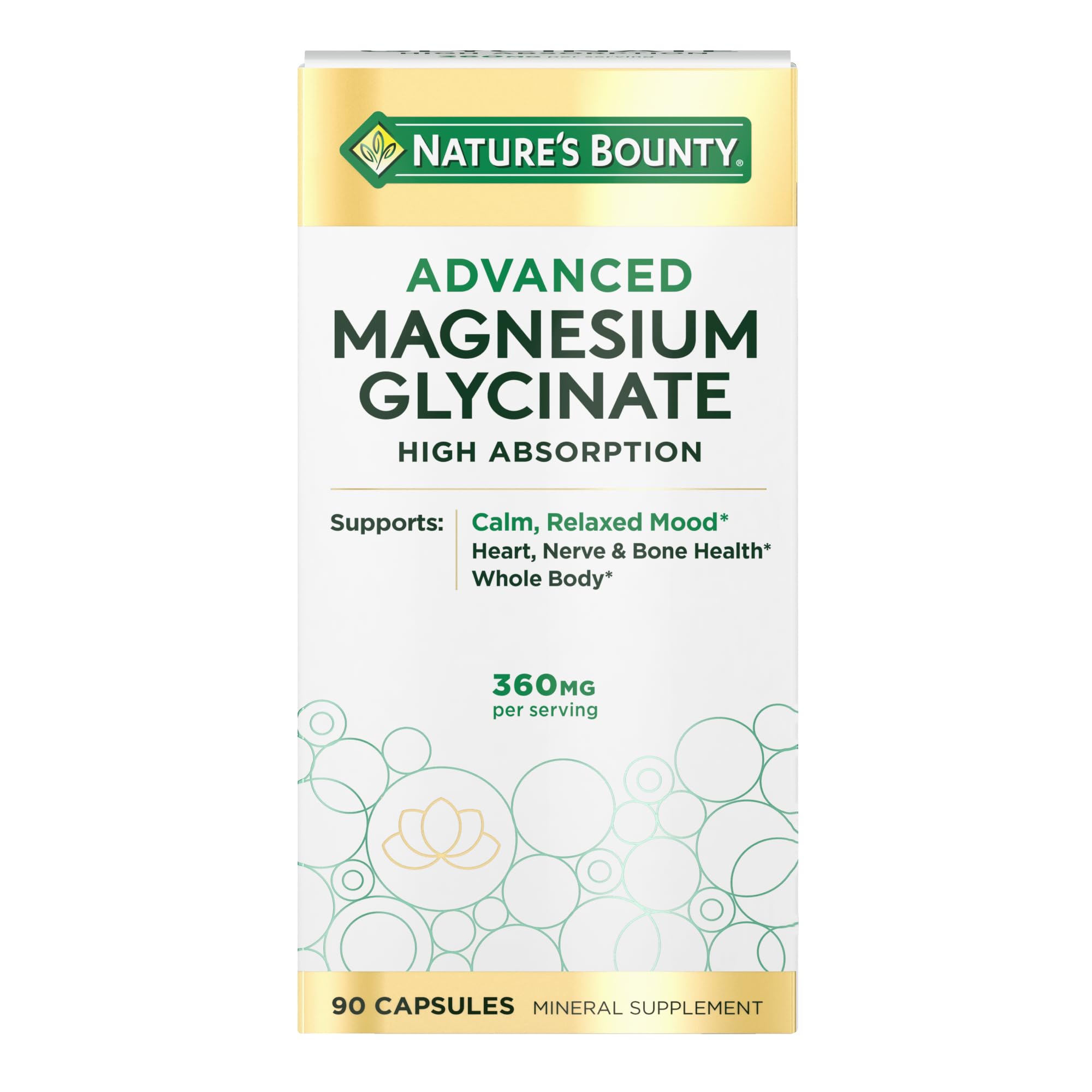 Nature's Bounty Calm Magnesium Glycinate Supplement - High Absorption Magnesium for Relaxed Mood, Heart & Bone Health, 90 Capsules - TrustMedUSA