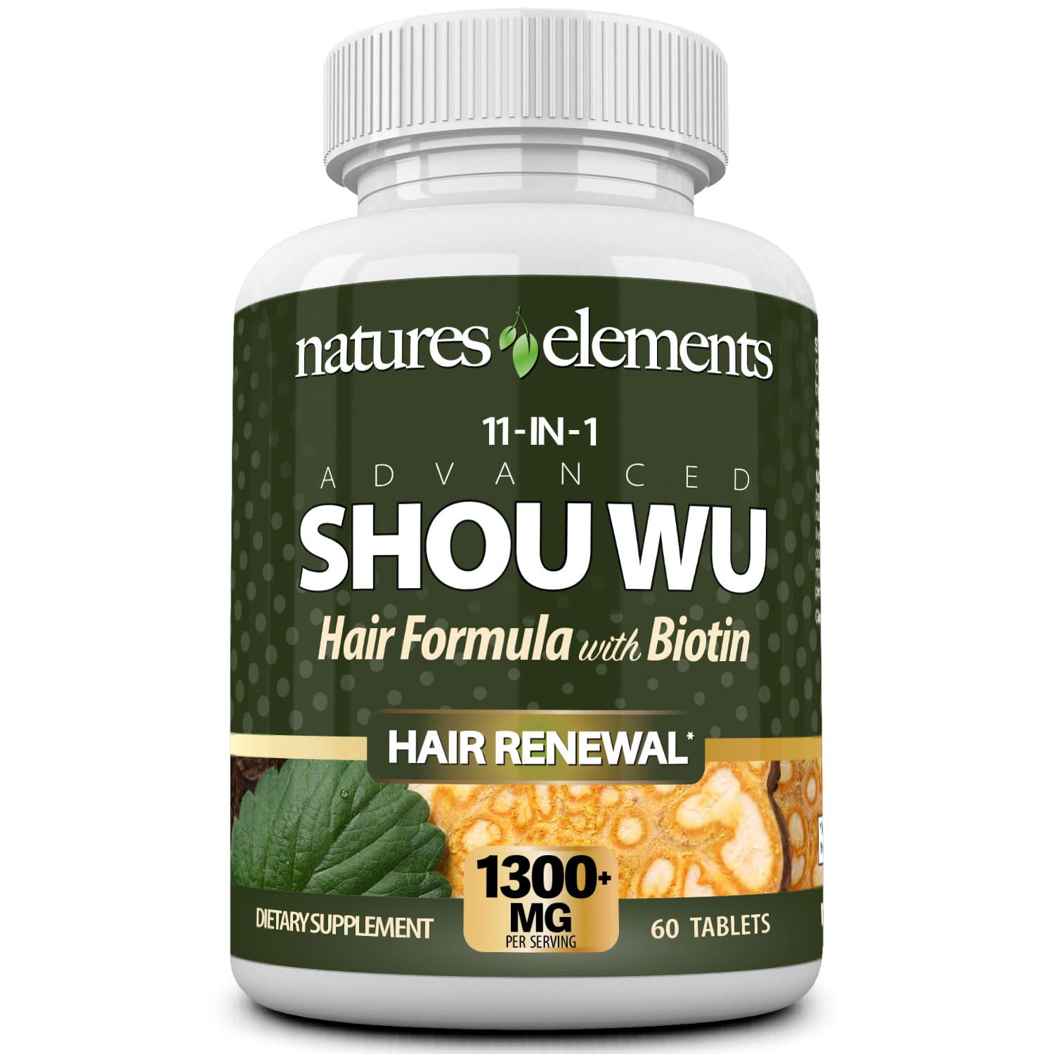 Natures Elements Advanced Shou Wu for Gray Hair – Prepared He Shou Wu for Hair Growth with Biotin, Bioperine, Fo-Ti Root & More – 100% Natural – 60 Tablets – Non-GMO, Gluten-Free - TrustMedUSA