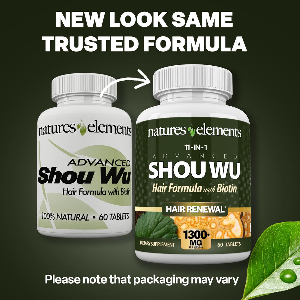 Natures Elements Advanced Shou Wu for Gray Hair – Prepared He Shou Wu for Hair Growth with Biotin, Bioperine, Fo-Ti Root & More – 100% Natural – 60 Tablets – Non-GMO, Gluten-Free - TrustMedUSA