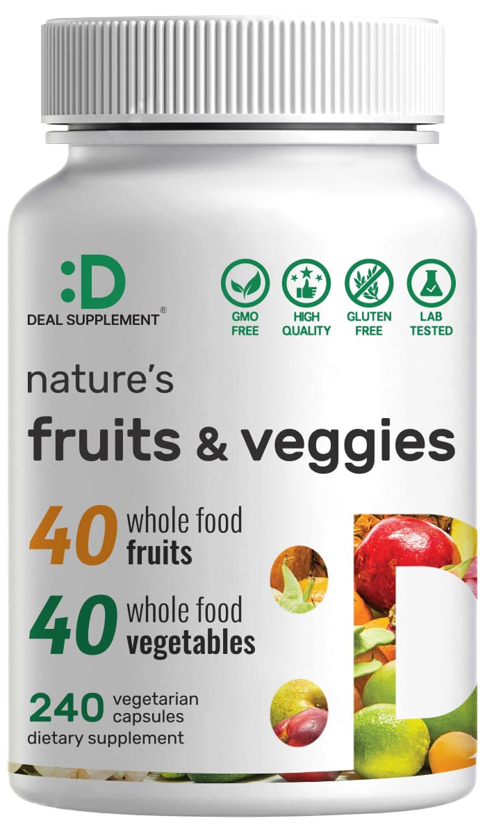 Nature’s Fruits & Veggies Supplement, 240 Veggie Capsules – 80 Whole Food Superfoods for Daily Balance – 40 Fruits with 40 Vegetables and Greens – Non-GMO, Gluten Free - TrustMedUSA