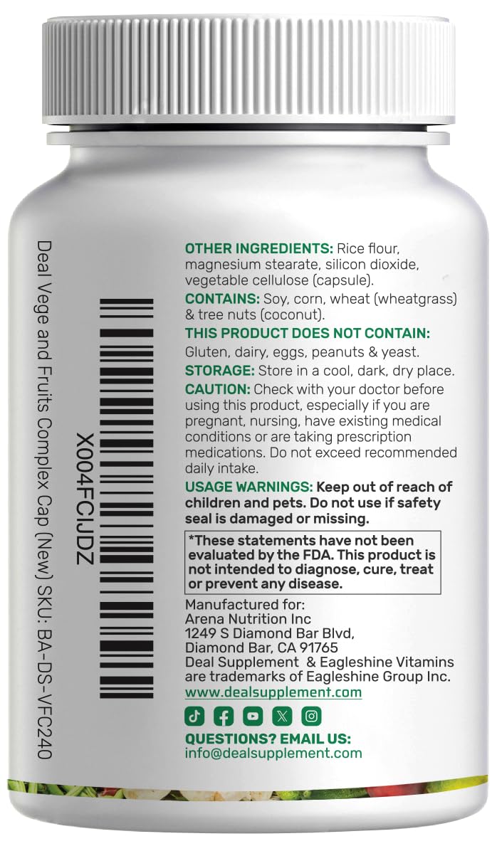 Nature’s Fruits & Veggies Supplement, 240 Veggie Capsules – 80 Whole Food Superfoods for Daily Balance – 40 Fruits with 40 Vegetables and Greens – Non-GMO, Gluten Free - TrustMedUSA