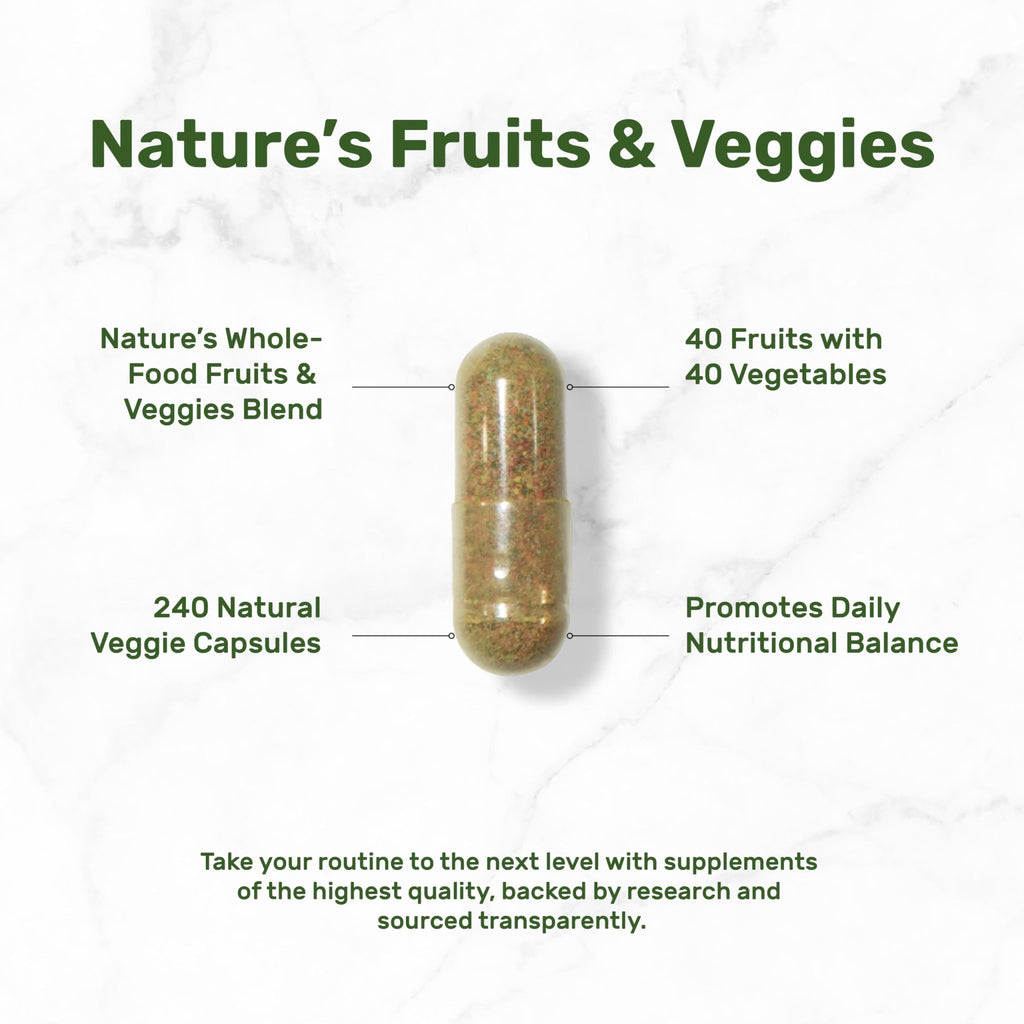 Nature’s Fruits & Veggies Supplement, 240 Veggie Capsules – 80 Whole Food Superfoods for Daily Balance – 40 Fruits with 40 Vegetables and Greens – Non-GMO, Gluten Free - TrustMedUSA
