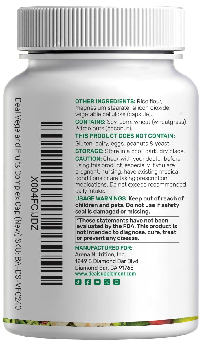 Nature’s Fruits & Veggies Supplement, 240 Veggie Capsules – 80 Whole Food Superfoods for Daily Balance – 40 Fruits with 40 Vegetables and Greens – Non-GMO, Gluten Free - Maple Wellness Supplements