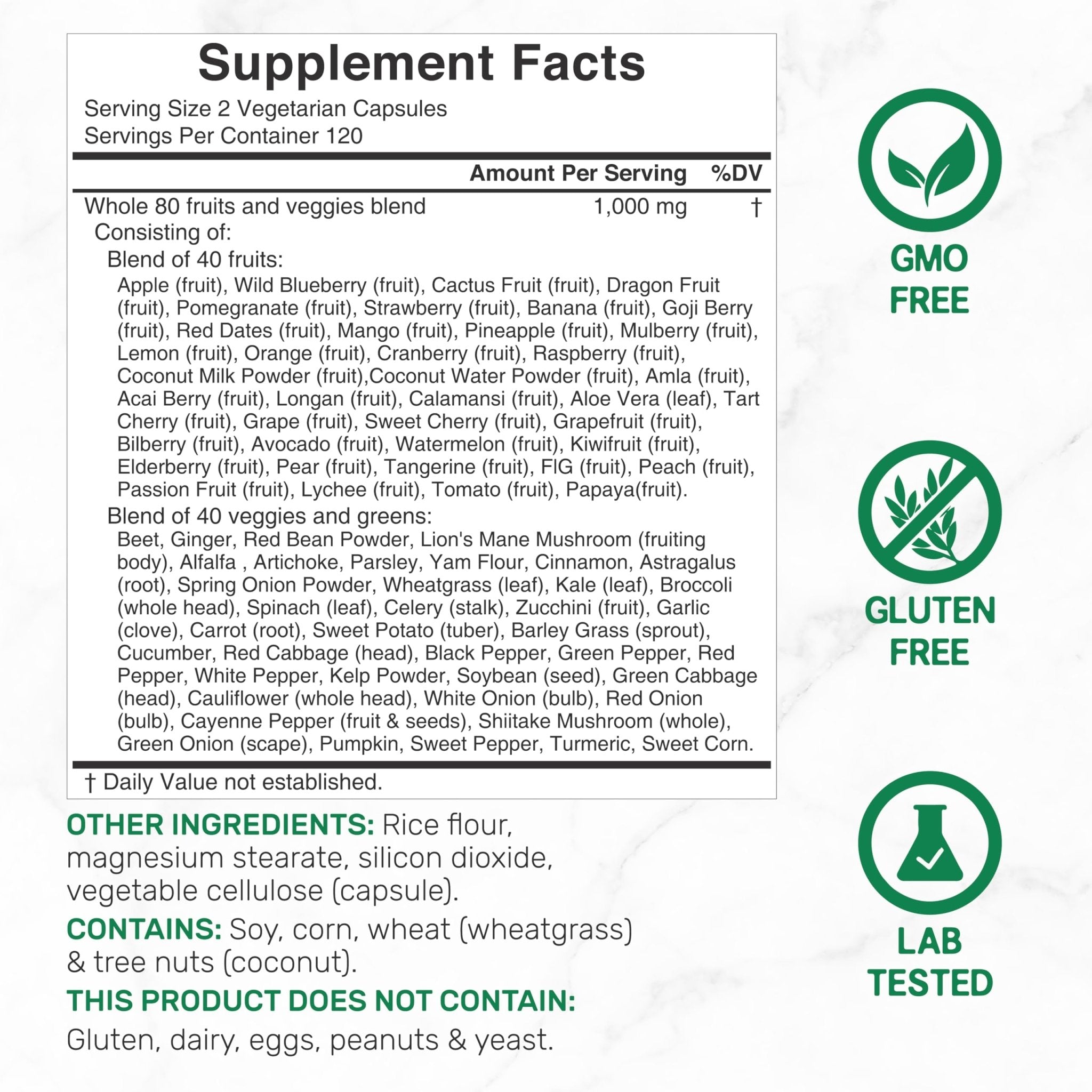 Nature’s Fruits & Veggies Supplement, 240 Veggie Capsules – 80 Whole Food Superfoods for Daily Balance – 40 Fruits with 40 Vegetables and Greens – Non-GMO, Gluten Free - TrustMedUSA