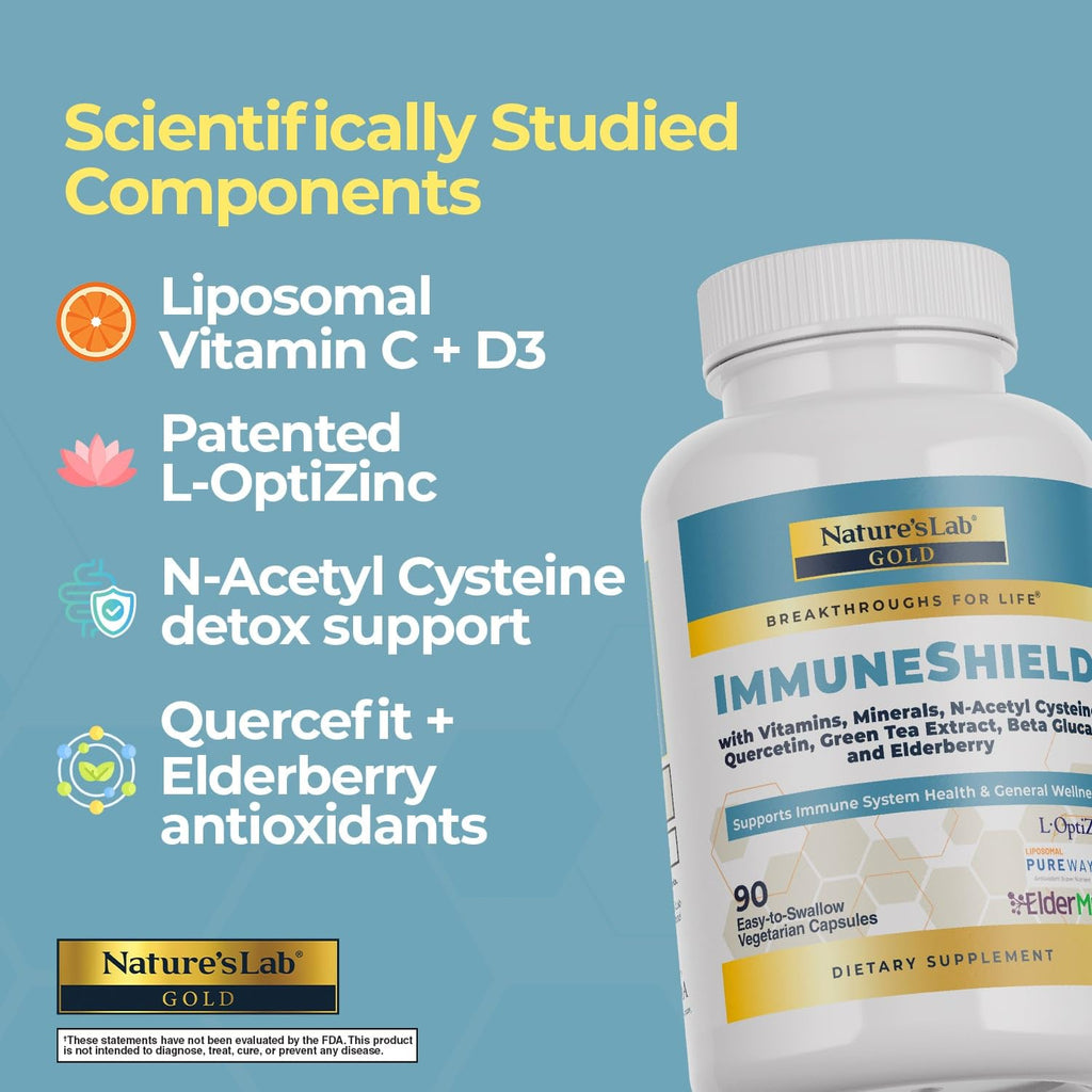 Nature's Lab Gold ImmuneShield - Supports Immune System Health & General Wellness* - 90 Capsules (30 Day Supply) - TrustMedUSA