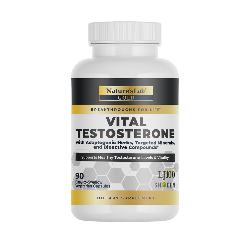 Nature's Lab Gold Vital Testosterone with Adaptogenic Herbs, Targeted Minerals and Bioactive Compounds* - Supports Healthy Testosterone Levels & Vitality* - 90 Capsules (30 Day Supply) - TrustMedUSA