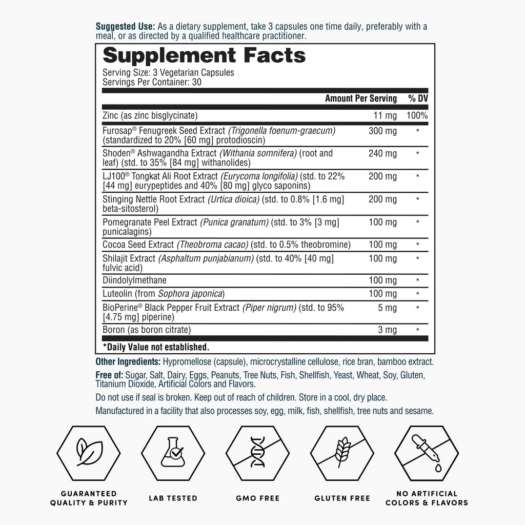 Nature's Lab Gold Vital Testosterone with Adaptogenic Herbs, Targeted Minerals and Bioactive Compounds* - Supports Healthy Testosterone Levels & Vitality* - 90 Capsules (30 Day Supply) - TrustMedUSA