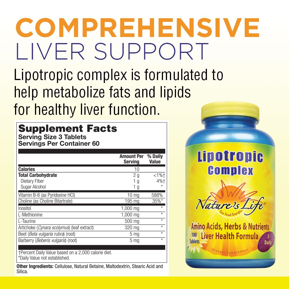 Nature's Life Lipotropic Complex | Comprehensive Support for Healthy Liver Function | with Choline & Inositol | Non-GMO | 180 Vegetarian Tablets - TrustMedUSA