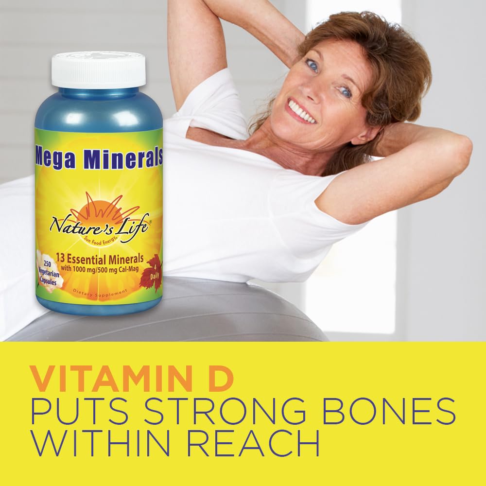 Nature's Life Mega Minerals Complex | Complete Multi Mineral + Vitamin D Supplement | 250 Vegetarian Capsules - TrustMedUSA