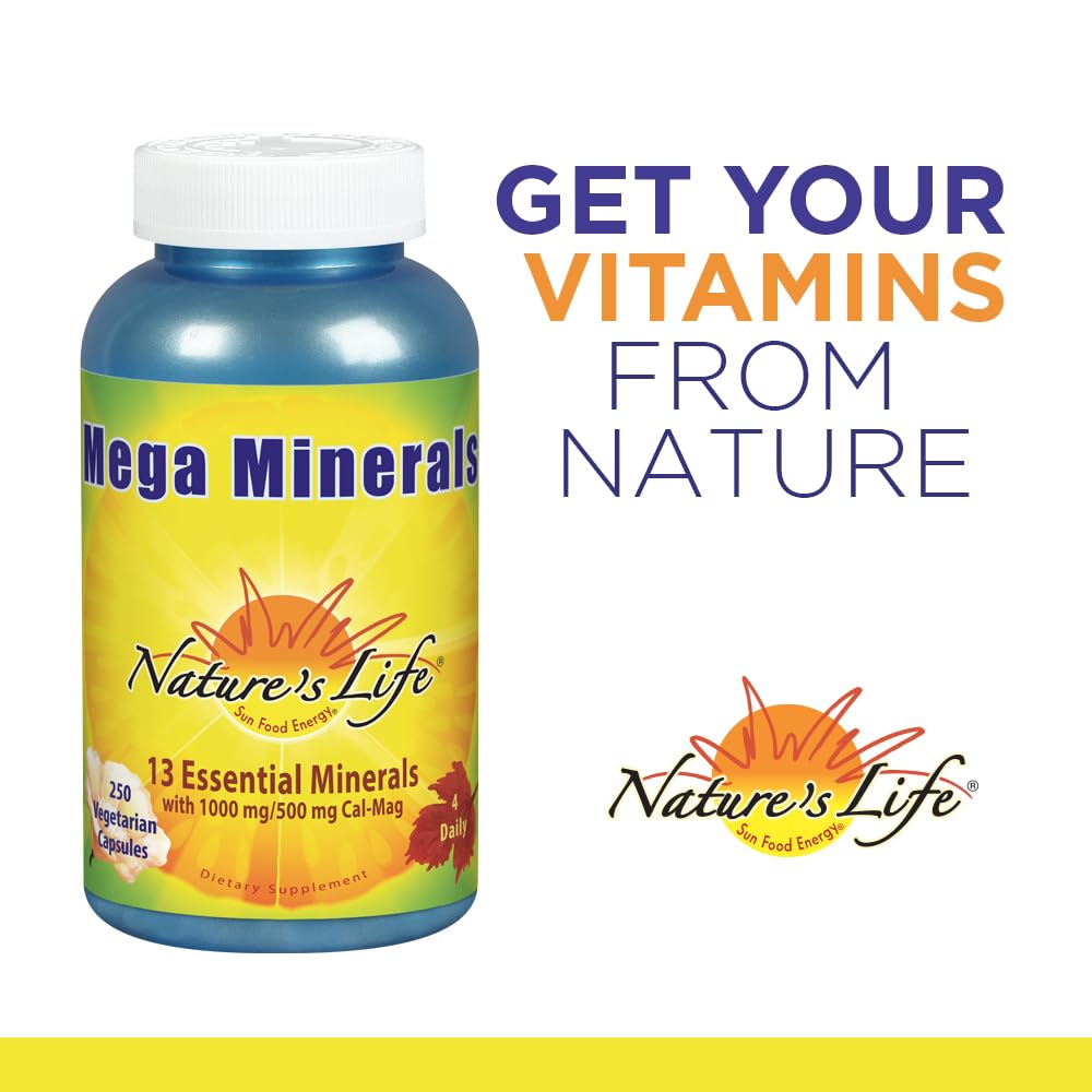 Nature's Life Mega Minerals Complex | Complete Multi Mineral + Vitamin D Supplement | 250 Vegetarian Capsules - TrustMedUSA