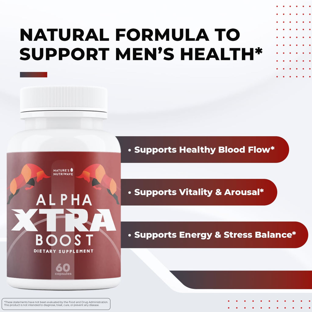 Nature’s NutriWave Alpha XtraBoost Capsules – Natural Men’s Supplement with Saw Palmetto, Fenugreek, L-Tyrosine & Herbal Blend, Made in USA – 60 Caps, 1 Month Supply - TrustMedUSA