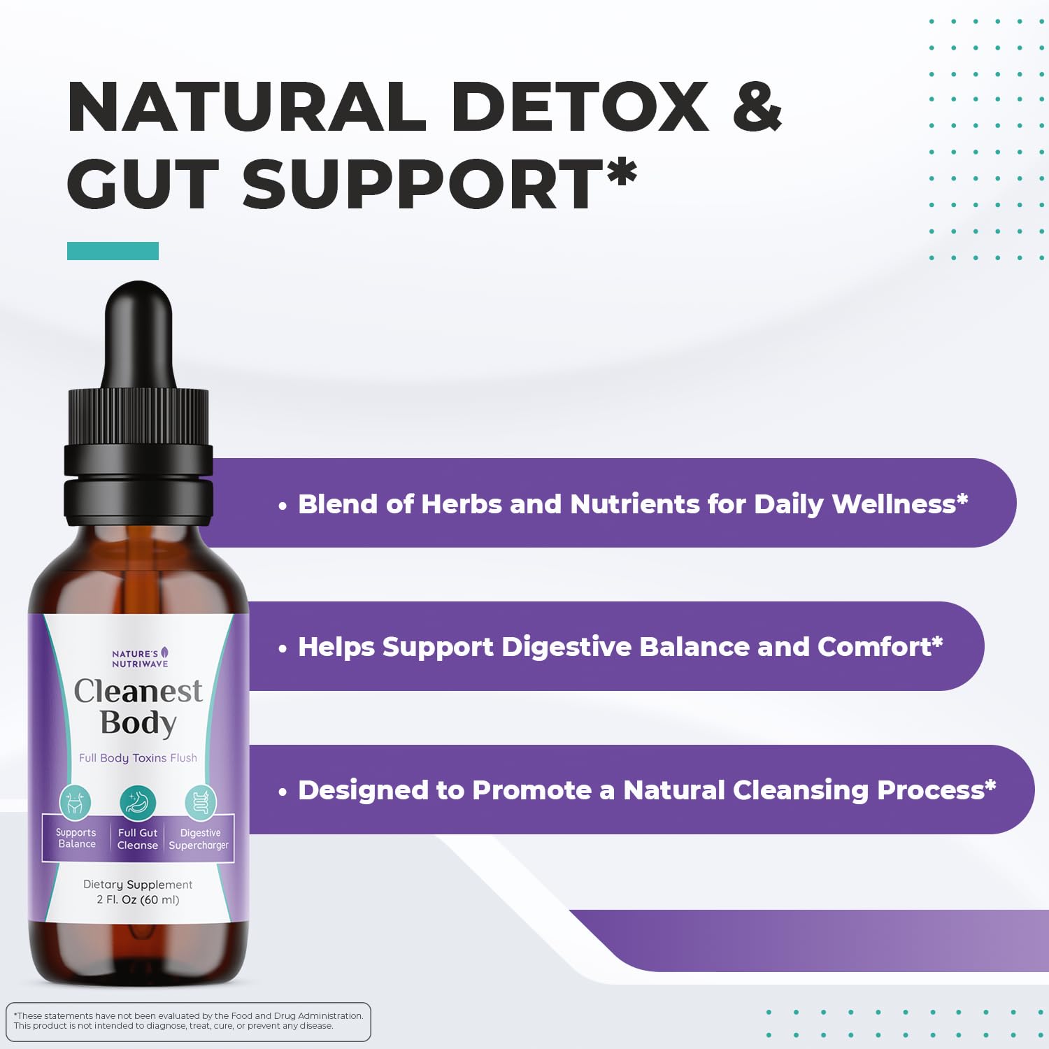 Nature’s NutriWave Cleanest Body – Natural Detox Liquid Supplement with Fennel Seed, Marshmallow Root & Peppermint Oil – Non-GMO, Made in USA, 2 fl. oz.(60ml), 1 Month Supply - TrustMedUSA