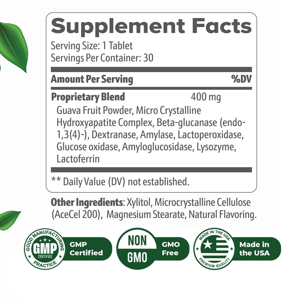 Nature’s NutriWave DentaTonic – Daily Oral Supplement with Guava Fruit, Hydroxyapatite & Enzyme Blend – Made in USA Non-GMO, Stimulant-Free Formula – 30 Tablets, 1 Month Supply - TrustMedUSA