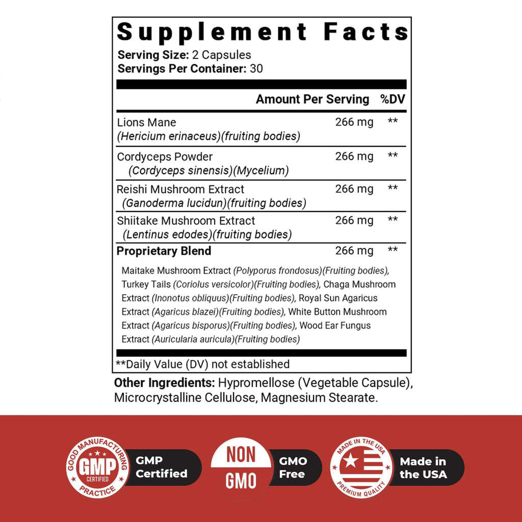 Nature’s NutriWave Dr. Love Roar Lion’s Mane Mushroom Supplement – Plant-Based Formula with Cordyceps, Reishi & Shiitake – Vegan, Gluten-Free, GMP Certified, Made in USA – 60 Capsules, 1 Month Supply - TrustMedUSA