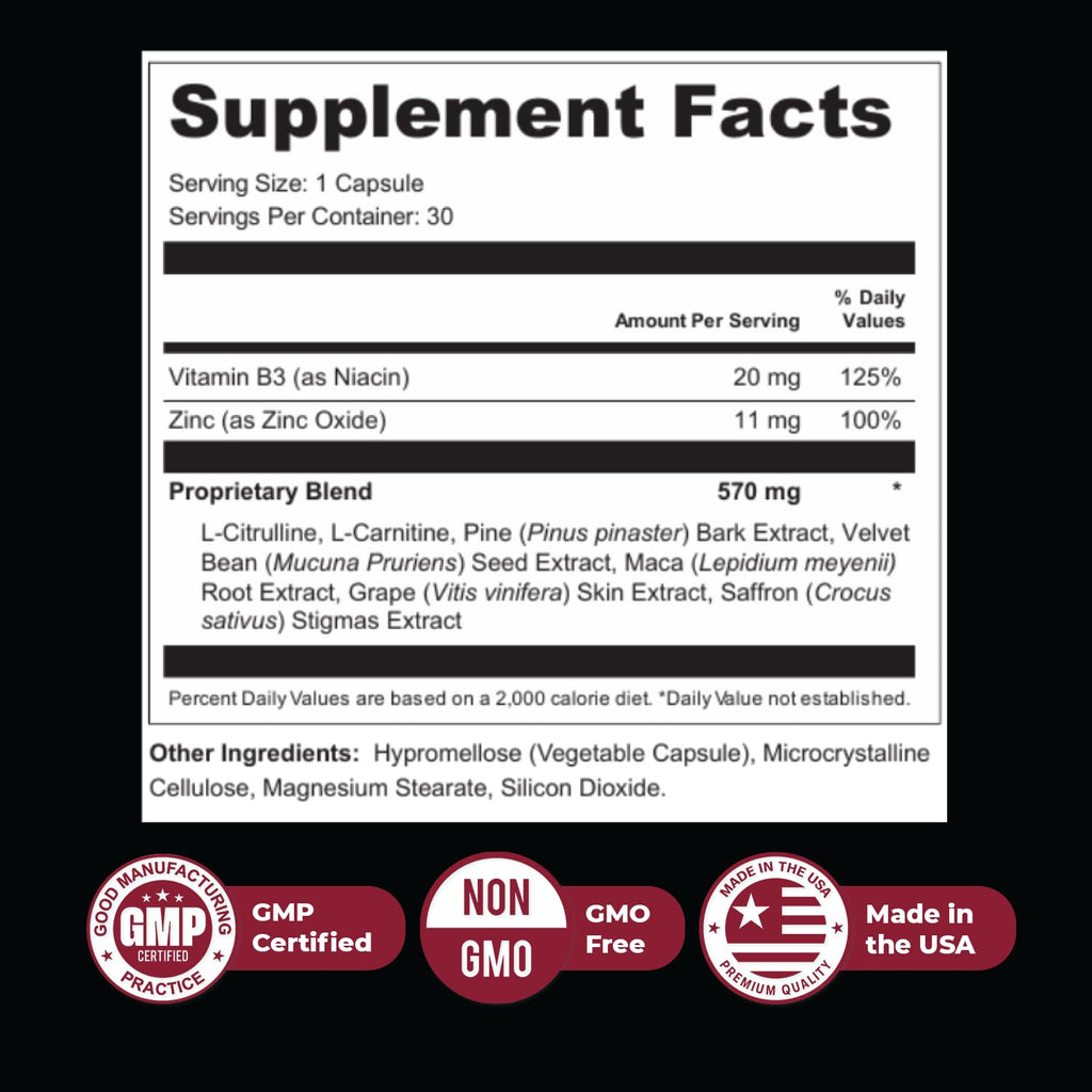 Nature’s NutriWave ErecPower – 100% Natural Men’s Wellness Supplement with Niacin, Zinc & Herbal Blend - Made in USA – 30 Capsules, 3 Month Supply - TrustMedUSA