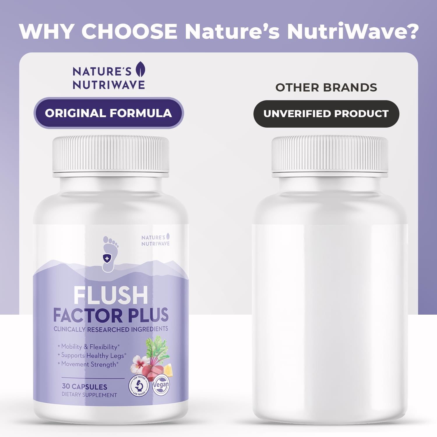 Nature’s NutriWave Flush Factor Plus - Original Formulated FlushFactorPlus for Leg Comfort, 100% Natural Ingredients, Made in USA, No Stimulants | 30 Capsules, 3 Month Supply - TrustMedUSA