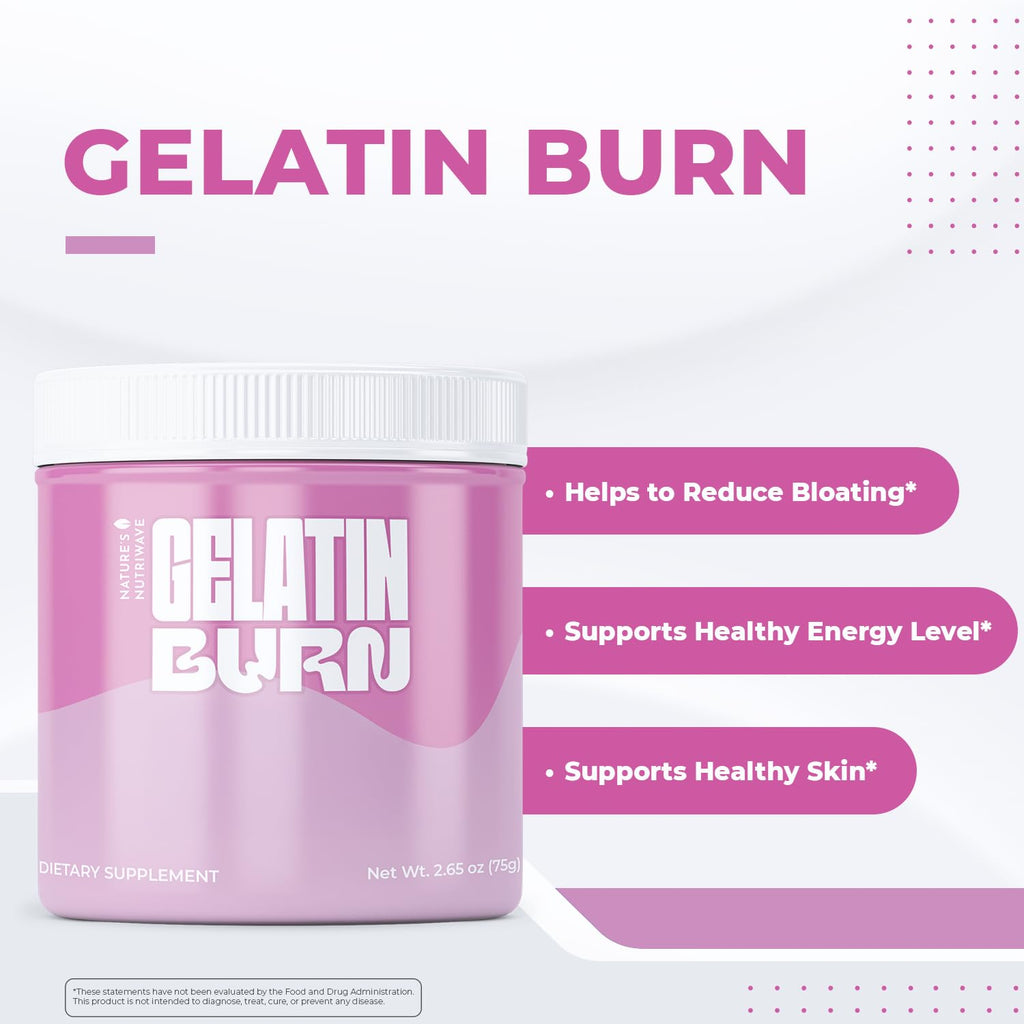 Nature’s NutriWave Gelatin Burn – Natural Powder Supplement with Vitamins, Minerals & Botanical Extracts – Non-GMO, Easy to Mix, USA Made – 2.65Oz, 75g, 30 Servings, 3 Month Supply - TrustMedUSA