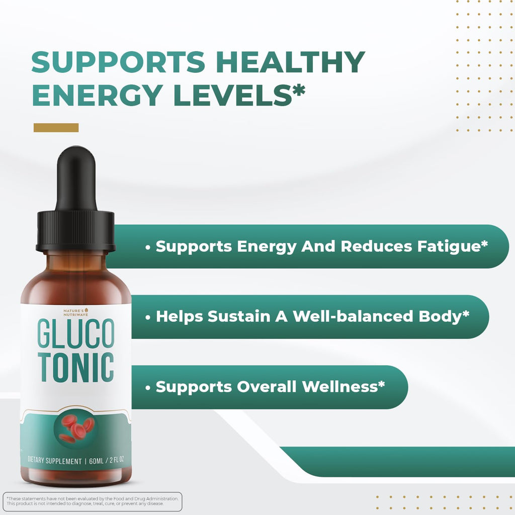 Nature’s NutriWave GlucoTonic – Liquid Formula with Chromium & Herbal Extracts – Natural Flavor – Non-GMO – 60ml, 2FL OZ, 60 Servings, 1 Month Supply - TrustMedUSA