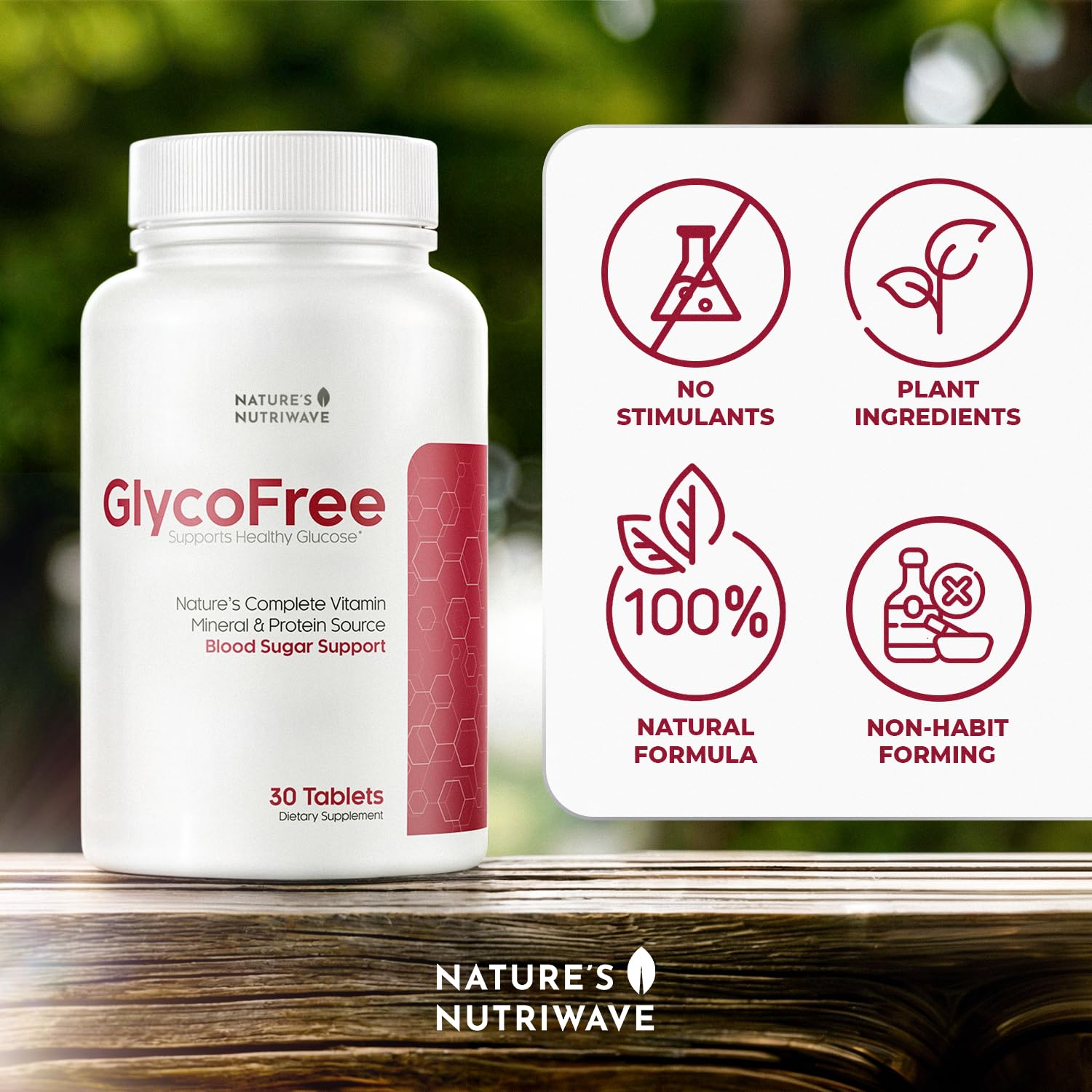 Nature’s NutriWave GLYCOFREE Supplement, Natural Plant-Based Blend with Berberine, Bitter Melon, Cinnamon, Inulin | Non-GMO, Made in USA - 30 Tablets, 3 Month Supply - TrustMedUSA