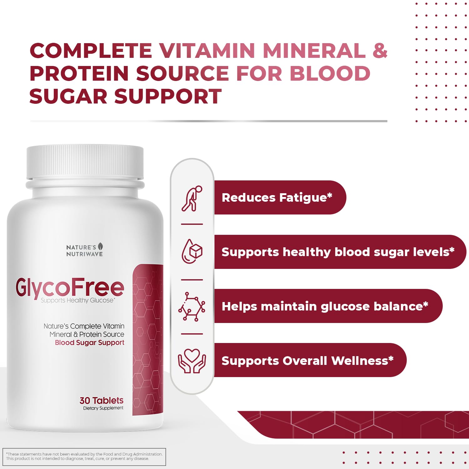Nature’s NutriWave GLYCOFREE Supplement, Natural Plant-Based Blend with Berberine, Bitter Melon, Cinnamon, Inulin | Non-GMO, Made in USA - 30 Tablets, 3 Month Supply - TrustMedUSA