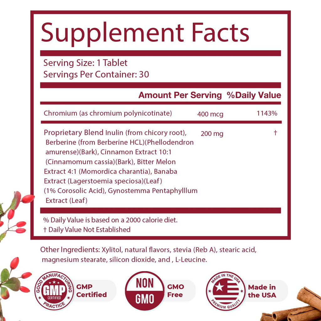 Nature’s NutriWave GLYCOFREE Supplement, Natural Plant-Based Blend with Berberine, Bitter Melon, Cinnamon, Inulin | Non-GMO, Made in USA - 30 Tablets, 3 Month Supply - TrustMedUSA