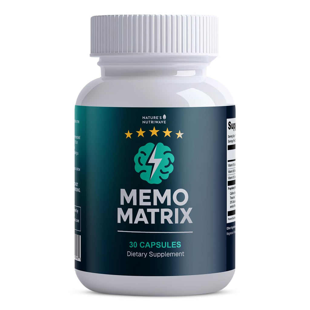 Nature’s NutriWave MemoMatrix – Daily Vitamin B1, B6, B12& Botanical Supplement with Bacopa, Rhodiola, Huperzia, L-Tyrosine & B-Vitamin Blend – Non-GMO Formula – 30 Capsules, 1 Month Supply - TrustMedUSA
