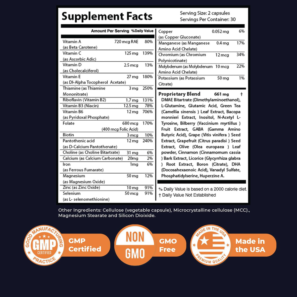 Nature’s NutriWave Memory Lift Capsules – Natural Daily Supplement with Vitamins A, C, D, E, B-Complex, Biotin & Choline – Made in USA, GMP-Certified, Non-GMO, Vegetarian – 60 Caps, 1 Month Supply - TrustMedUSA