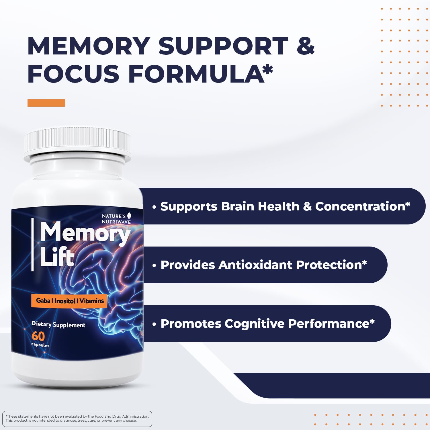 Nature’s NutriWave Memory Lift Capsules – Natural Daily Supplement with Vitamins A, C, D, E, B-Complex, Biotin & Choline – Made in USA, GMP-Certified, Non-GMO, Vegetarian – 60 Caps, 1 Month Supply - TrustMedUSA