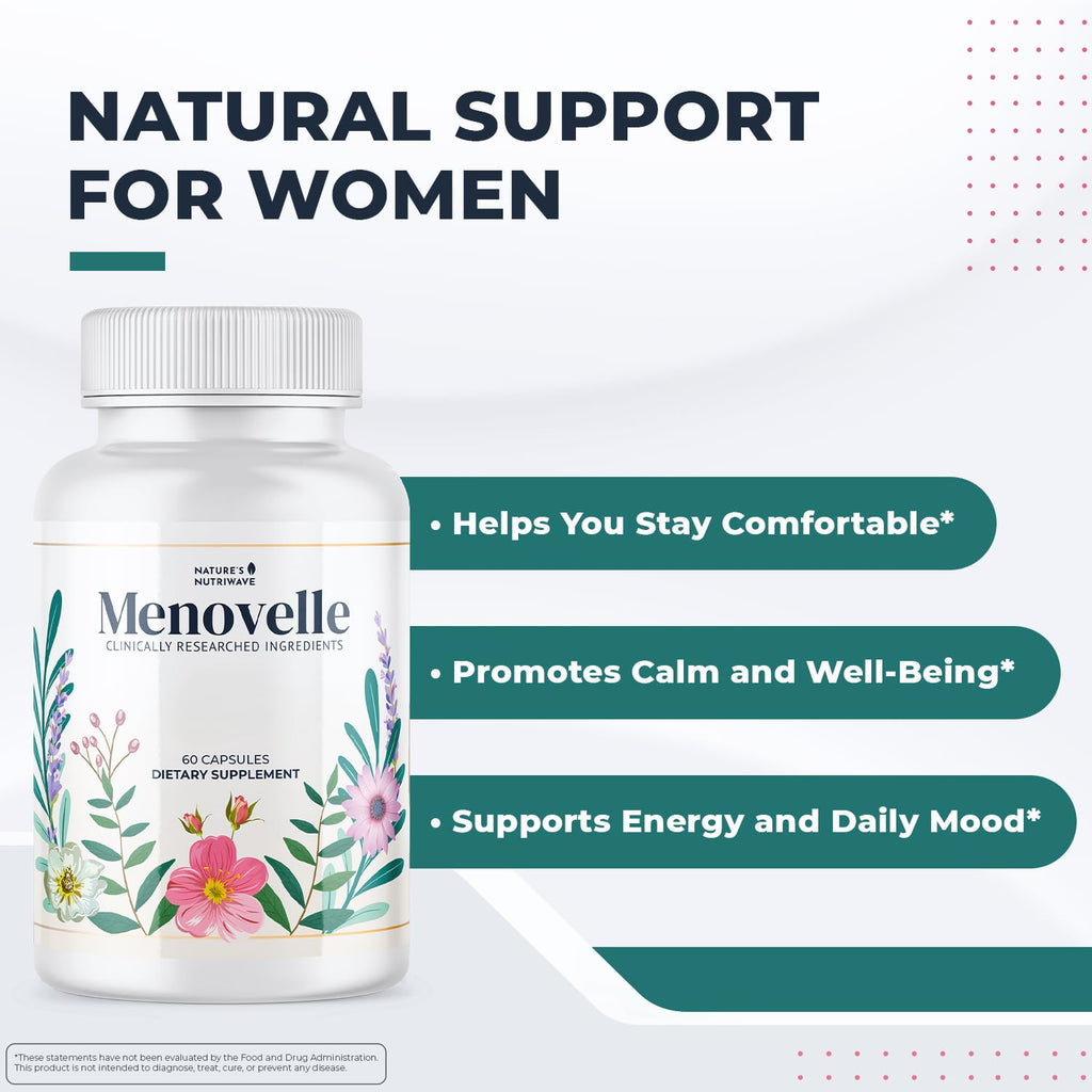 Nature’s NutriWave Menovelle Capsules for Women – Natural Daily Support Formula with Mushrooms and Botanicals – Non-GMO, Easy to Take, Made in the USA, 60 Capsules, 30 Servings, 1 Month Supply - TrustMedUSA