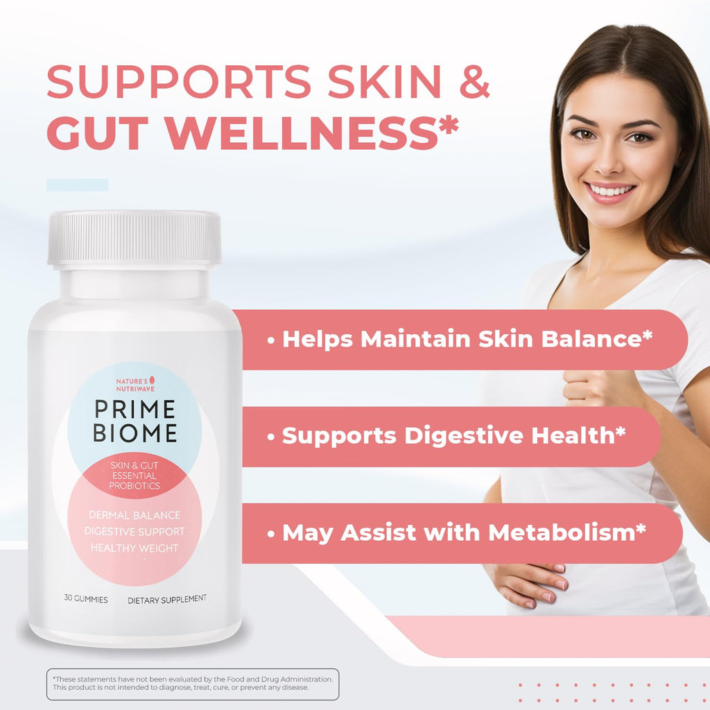 Nature’s NutriWave PrimeBiome Probiotic Gummies – Plant-Based Blend with Inulin, Lion’s Mane, Ginger & More– Non-GMO, No Stimulants, GMP Certified – 30 Gummies, 6 Month Supply - TrustMedUSA