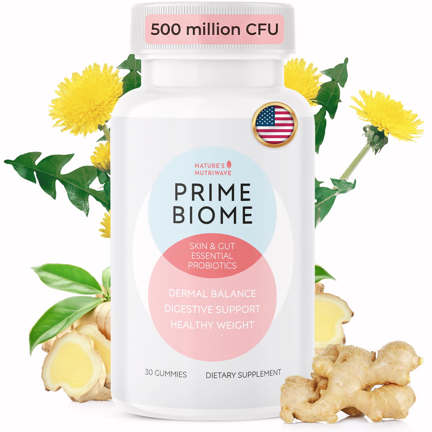 Nature’s NutriWave PrimeBiome Probiotic Gummies – Plant-Based Blend with Inulin, Lion’s Mane, Ginger & More– Non-GMO, No Stimulants, GMP Certified - TrustMedUSA