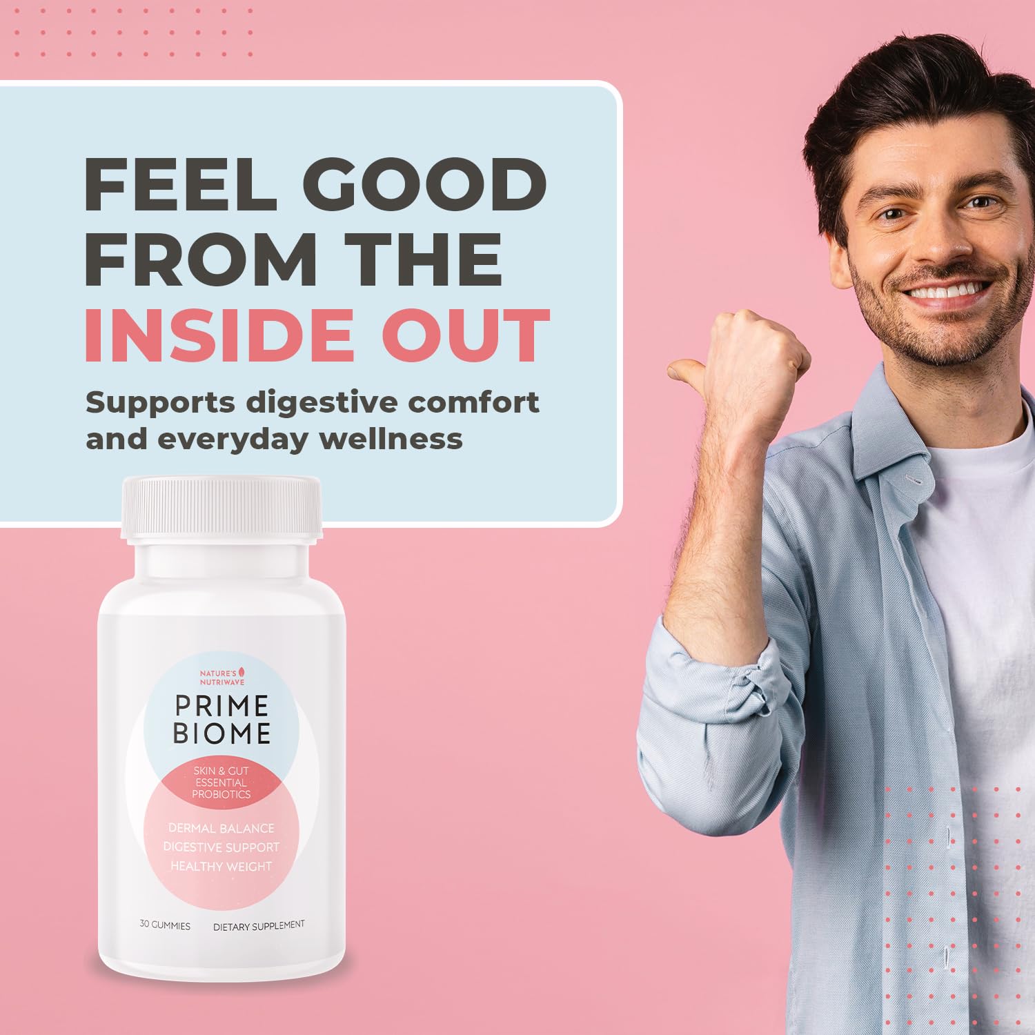 Nature’s NutriWave PrimeBiome Probiotic Gummies – Plant-Based Blend with Inulin, Lion’s Mane, Ginger & More– Non-GMO, No Stimulants, GMP Certified - TrustMedUSA