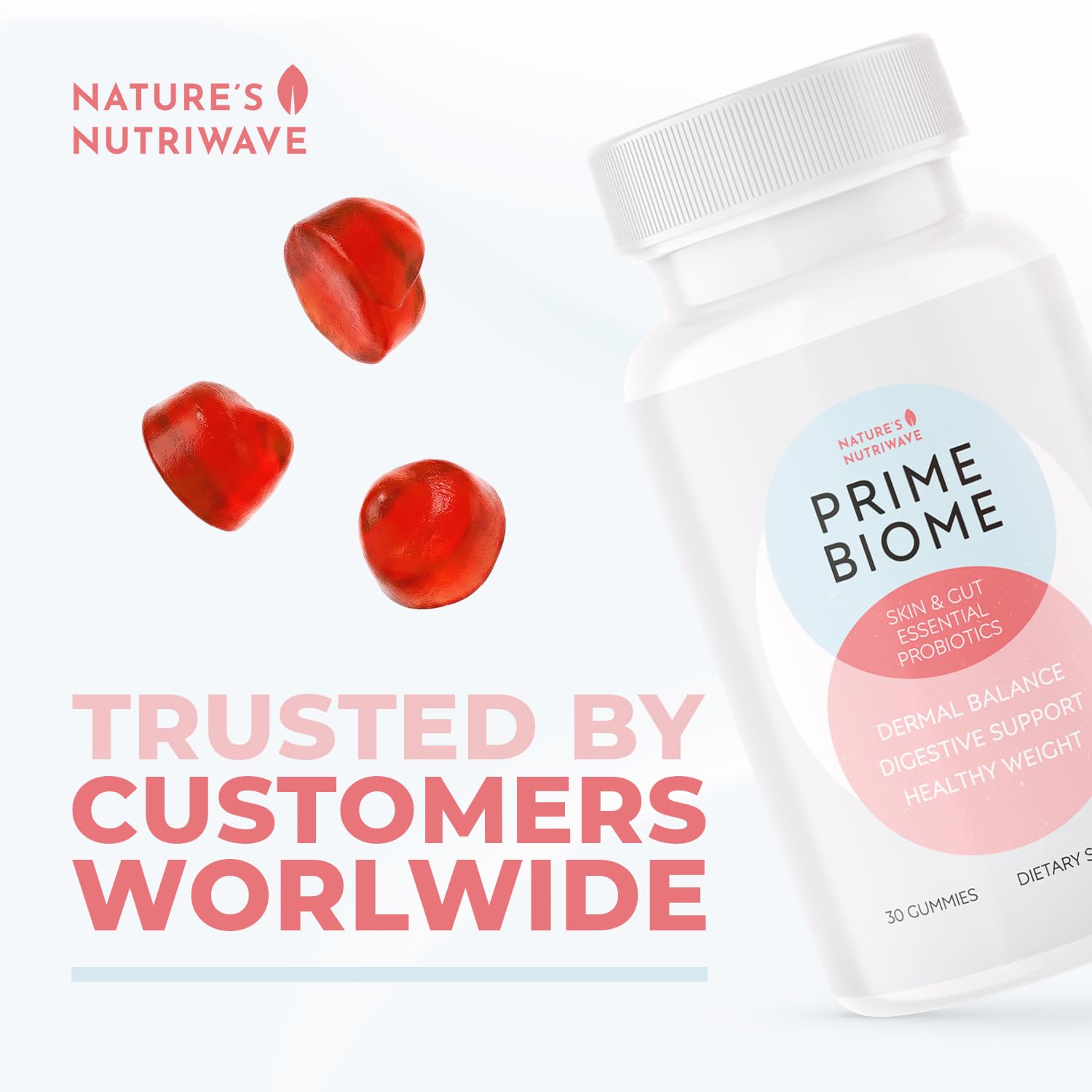 Nature’s NutriWave PrimeBiome Probiotic Gummies – Plant-Based Blend with Inulin, Lion’s Mane, Ginger & More– Non-GMO, No Stimulants, GMP Certified - TrustMedUSA