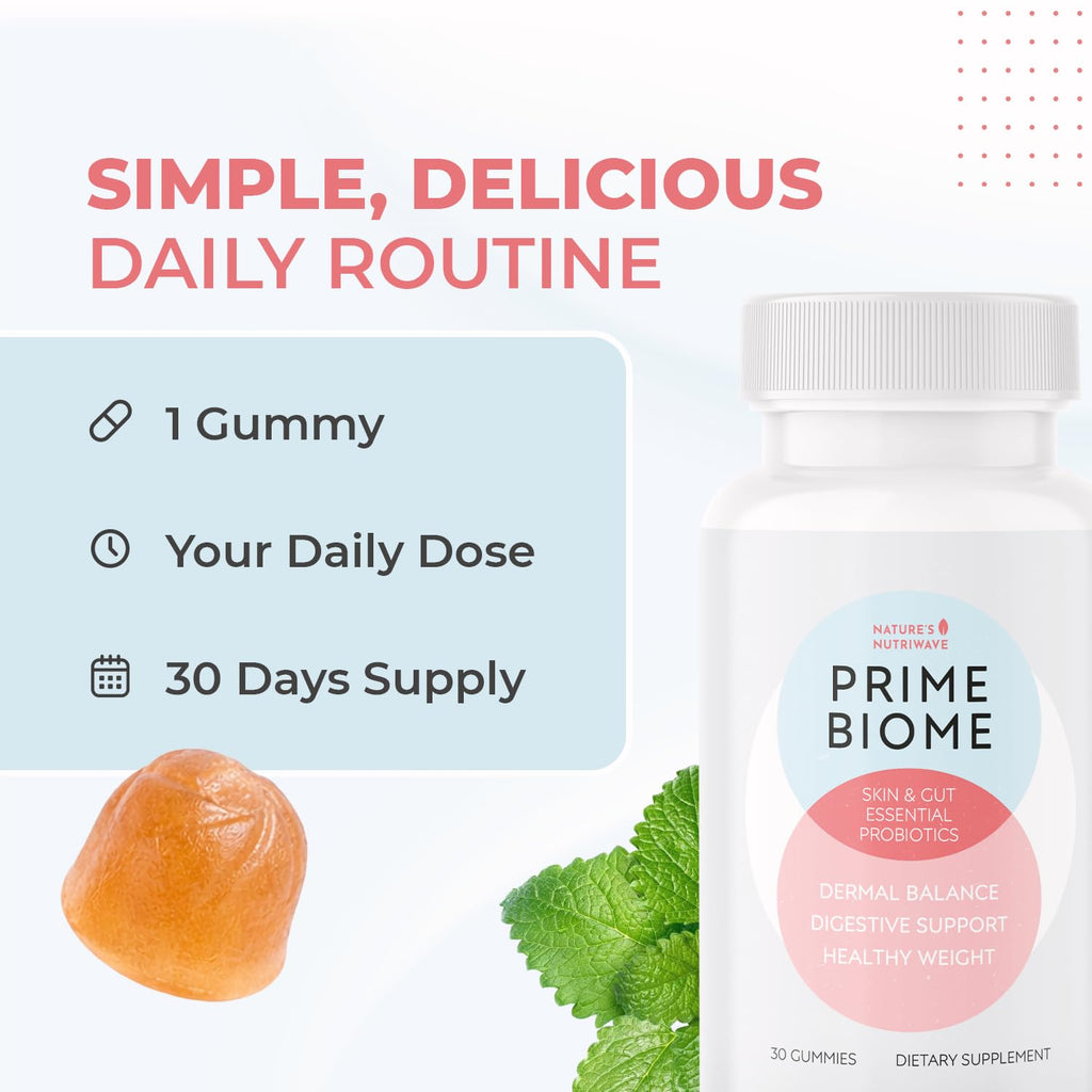 Nature’s NutriWave PrimeBiome Probiotic Gummies – Plant-Based Blend with Inulin, Lion’s Mane, Ginger & More– Non-GMO, No Stimulants, GMP Certified - TrustMedUSA