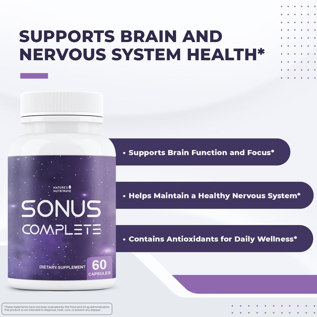 Nature’s NutriWave Sonus Complete – Natural Daily Formula with Vitamin C, B6, B12 & Folic Acid – Non-GMO, Easy to Use, GMP Certified – 60 Capsules, 1 Month Supply - TrustMedUSA