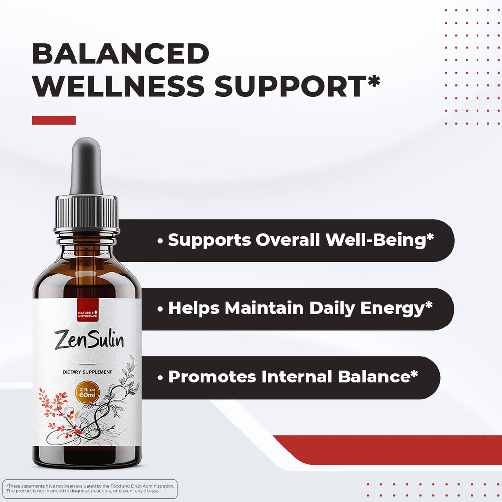 Nature’s NutriWave ZenSulin – Natural Liquid Supplement with Cinnamon, Licorice Root, Turmeric & More – 60ml, 1 Month Supply – Non-GMO, Gluten-Free, Made in USA - TrustMedUSA