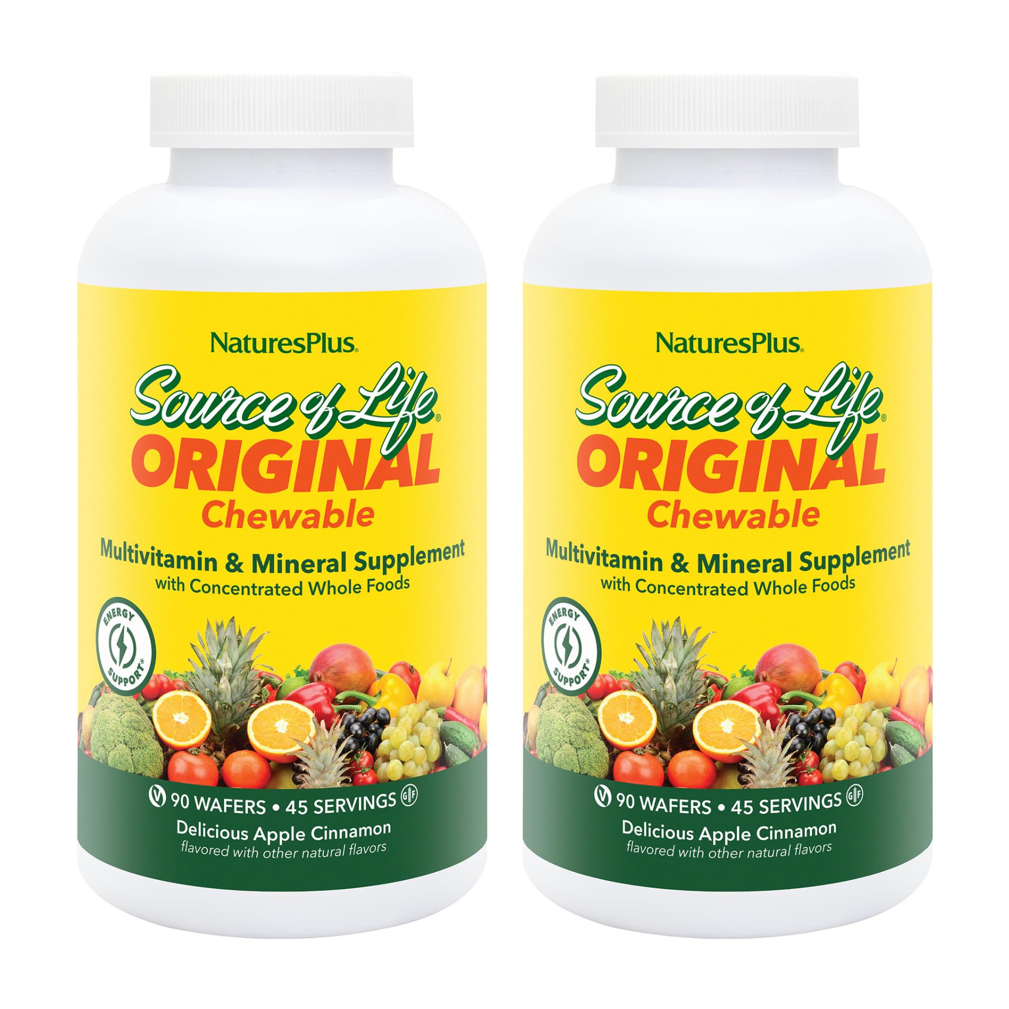 Natures Plus Source of Life Adult’s Chewable, Apple Cinnamon - 90 Wafers, Pack of 2 - Multi-Vitamin & Mineral Supplement - Gluten Free, Vegetarian - 90 Total Servings - TrustMedUSA