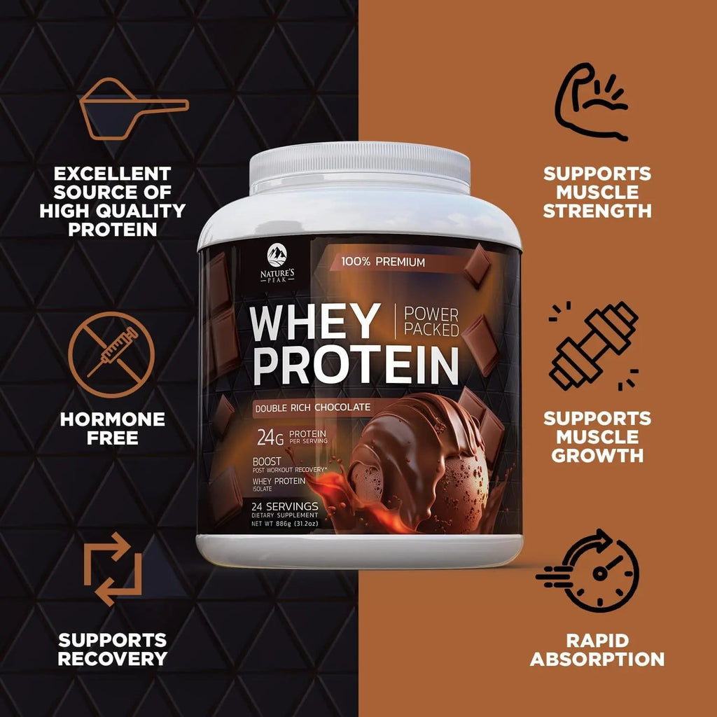 Nature's Premium 100% Whey Protein Powder, 24g of Protein, Double Rich Chocolate - TrustMedUSA