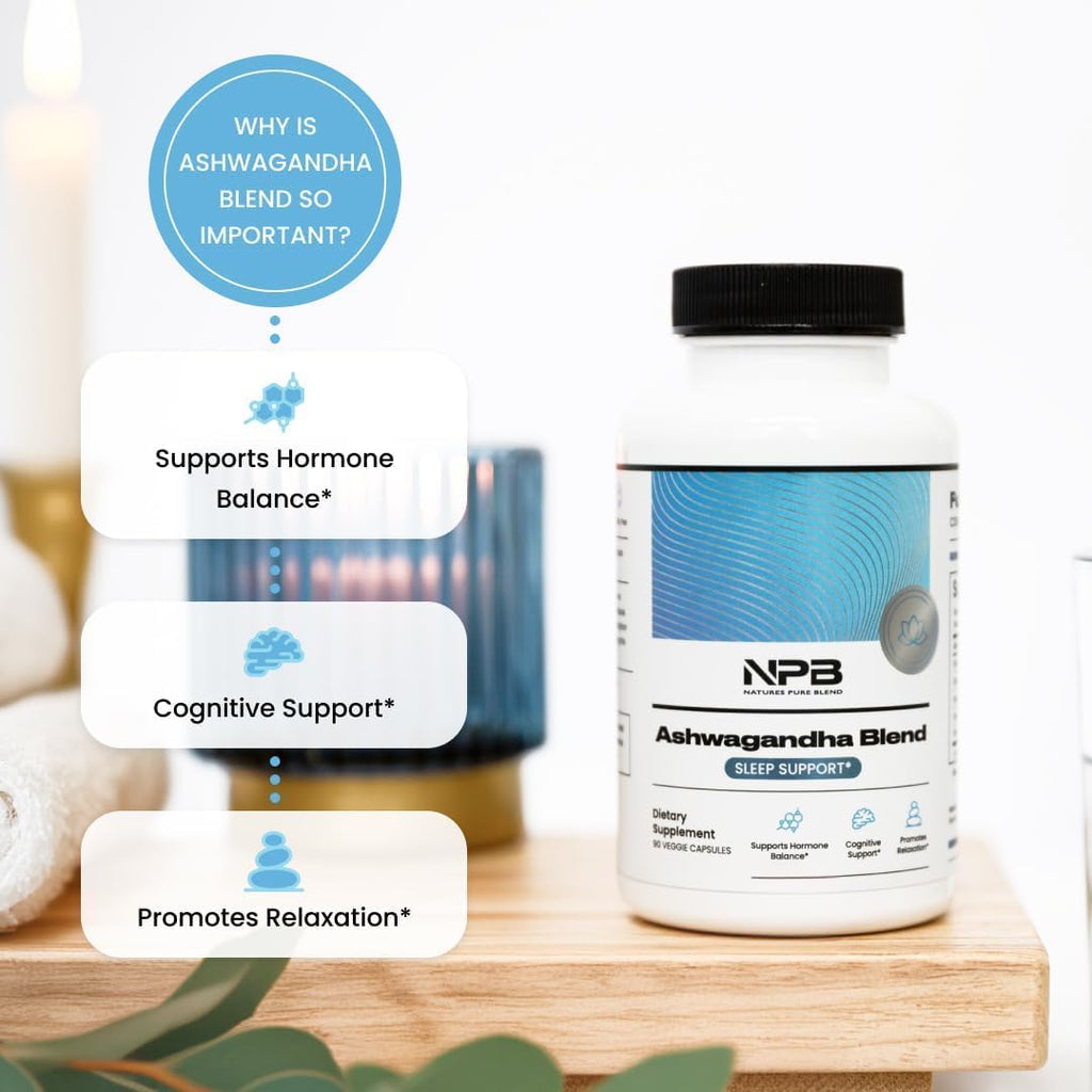 Nature's Pure Blend Ashwagandha Supplements – Organic Ashwagandha Root & Extract for Women and Men – Stress Relief, Sleep, and Mood Support – Athletic Performance & Focus Support – 60 Vegan Capsules - TrustMedUSA