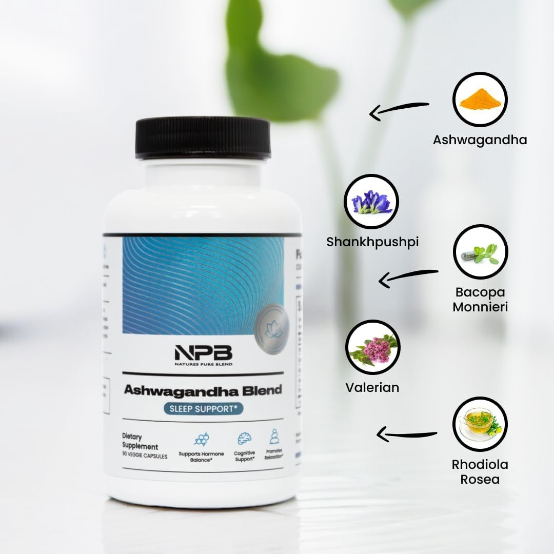 Nature's Pure Blend Ashwagandha Supplements – Organic Ashwagandha Root & Extract for Women and Men – Stress Relief, Sleep, and Mood Support – Athletic Performance & Focus Support – 60 Vegan Capsules - TrustMedUSA