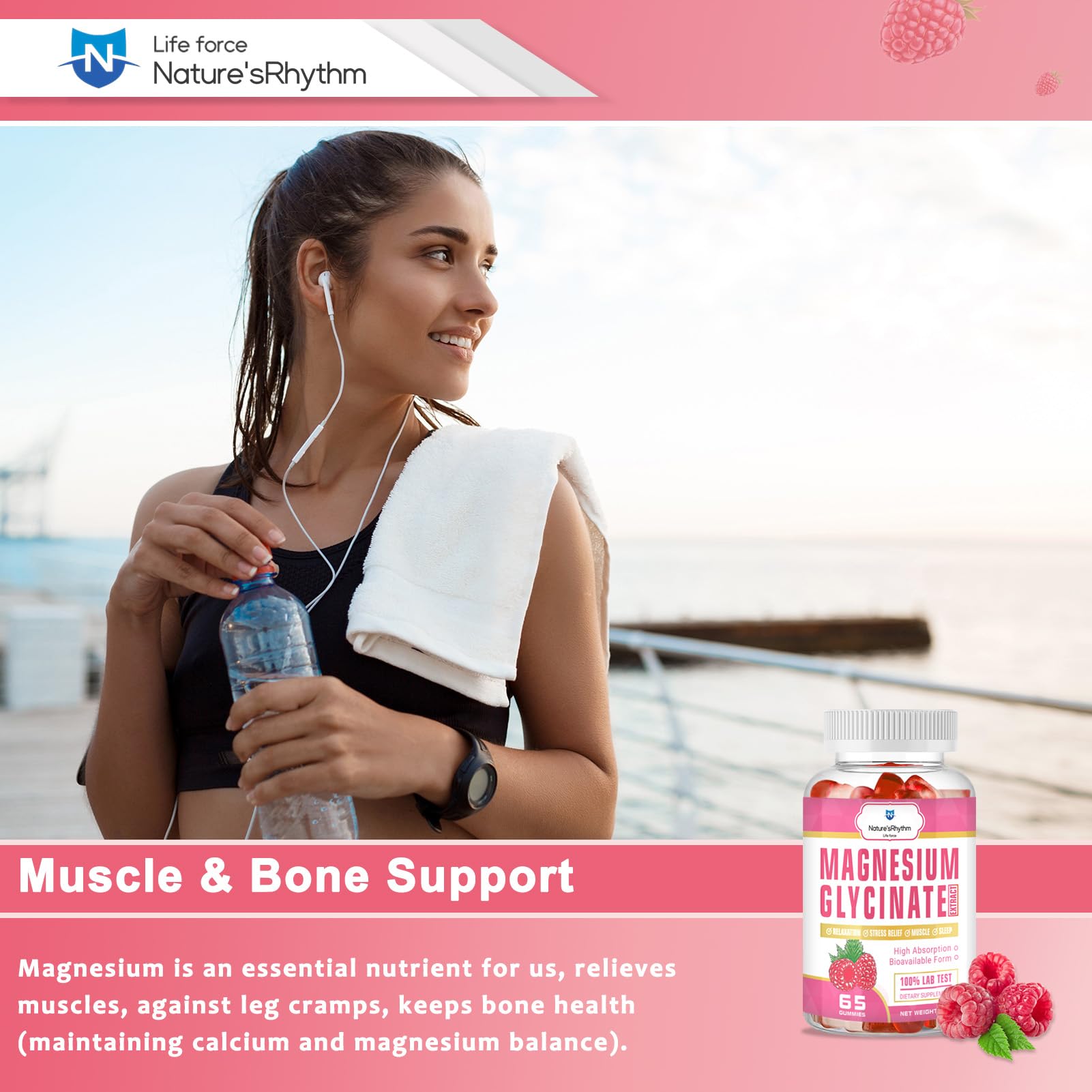 Nature‘s Rhythm Magnesium Gummies 500mg - 65 Ct | Magnesium Glycinate Supplements for Relaxation, Stress Relief, and Sleep for Adults & Kids Tasty and Tangy Raspberry Flavor - TrustMedUSA