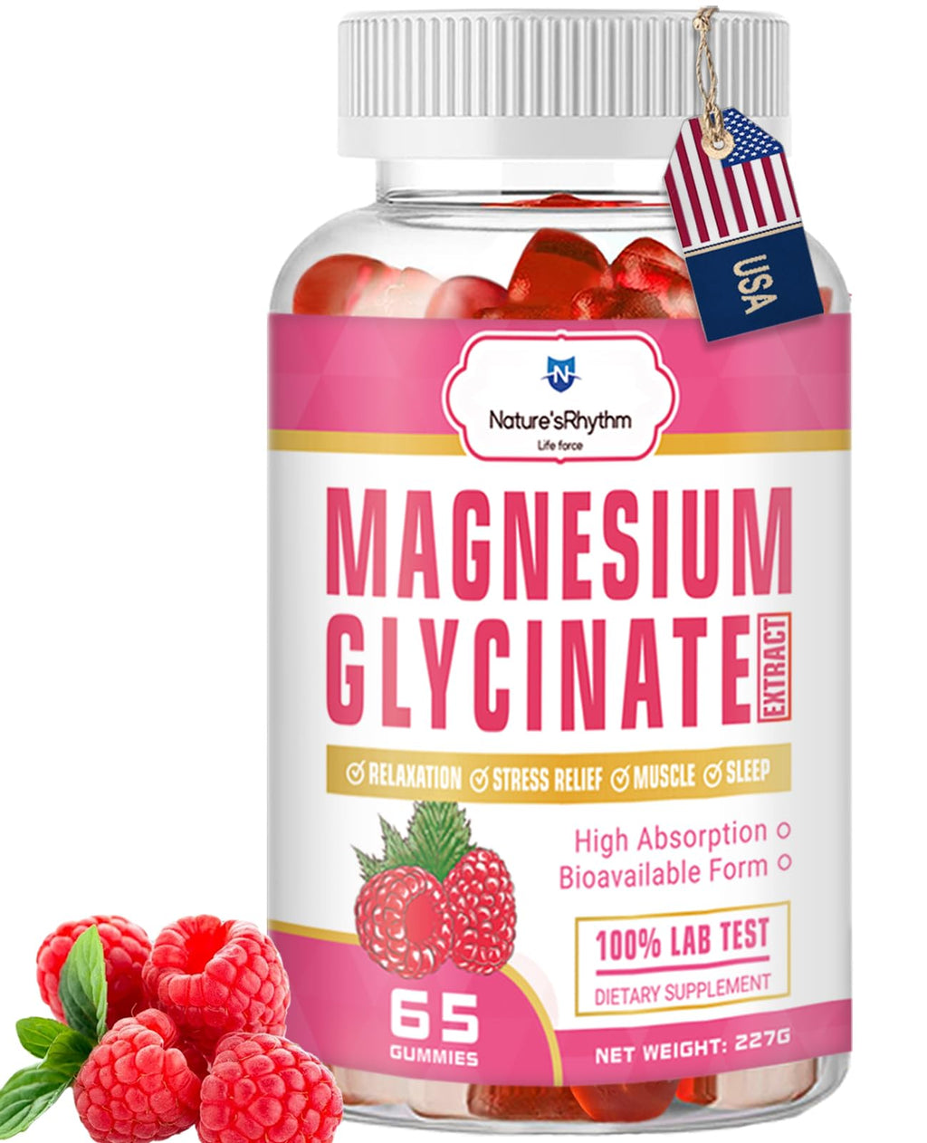 Nature‘s Rhythm Magnesium Gummies 500mg - 65 Ct | Magnesium Glycinate Supplements for Relaxation, Stress Relief, and Sleep for Adults & Kids Tasty and Tangy Raspberry Flavor - TrustMedUSA