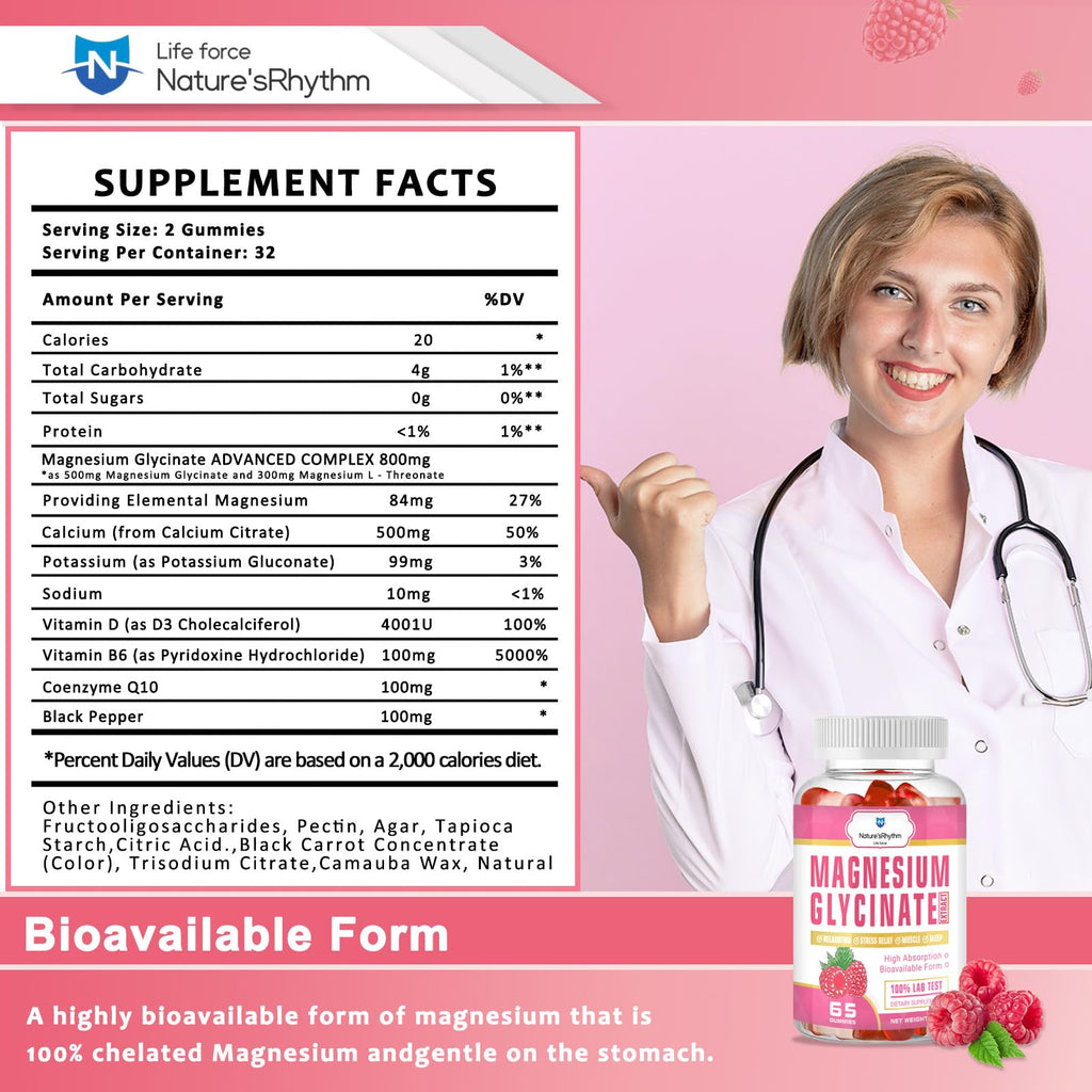 Nature‘s Rhythm Magnesium Gummies 500mg - 65 Ct | Magnesium Glycinate Supplements for Relaxation, Stress Relief, and Sleep for Adults & Kids Tasty and Tangy Raspberry Flavor - TrustMedUSA