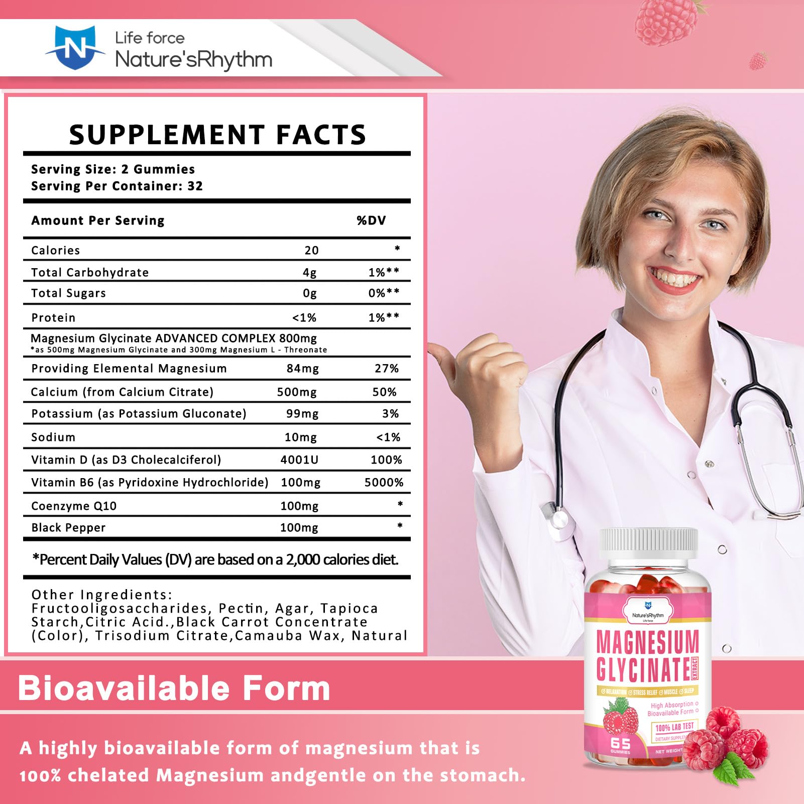 Nature‘s Rhythm Magnesium Gummies 500mg - 65 Ct | Magnesium Glycinate Supplements for Relaxation, Stress Relief, and Sleep for Adults & Kids Tasty and Tangy Raspberry Flavor - TrustMedUSA