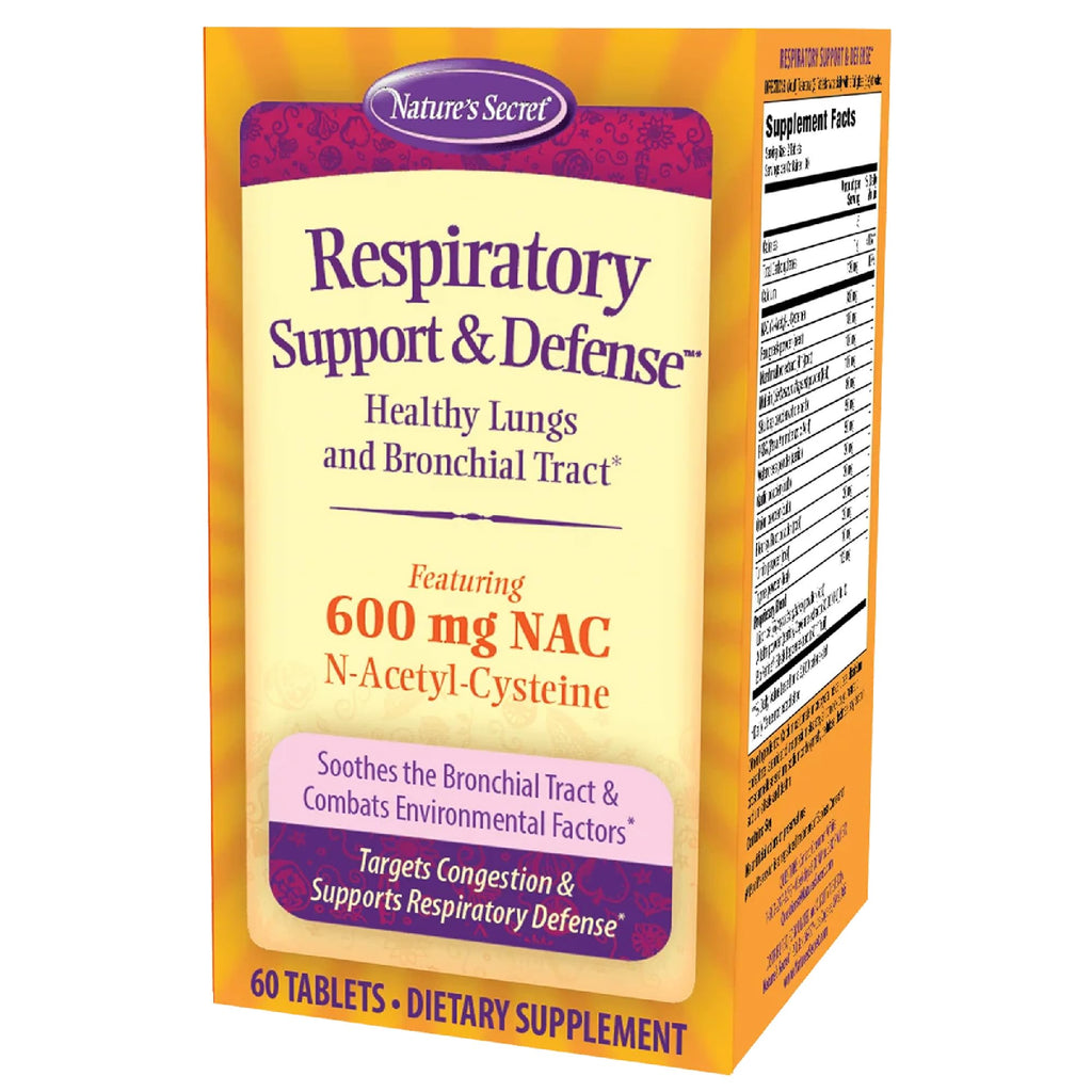 Nature's Secret Respiratory Support & Defense - 60 Tablets - Promotes Healthy Lungs & Bronchial Tract - With NAC, Fenugreek & Marshmallow - 30 Total Servings - TrustMedUSA