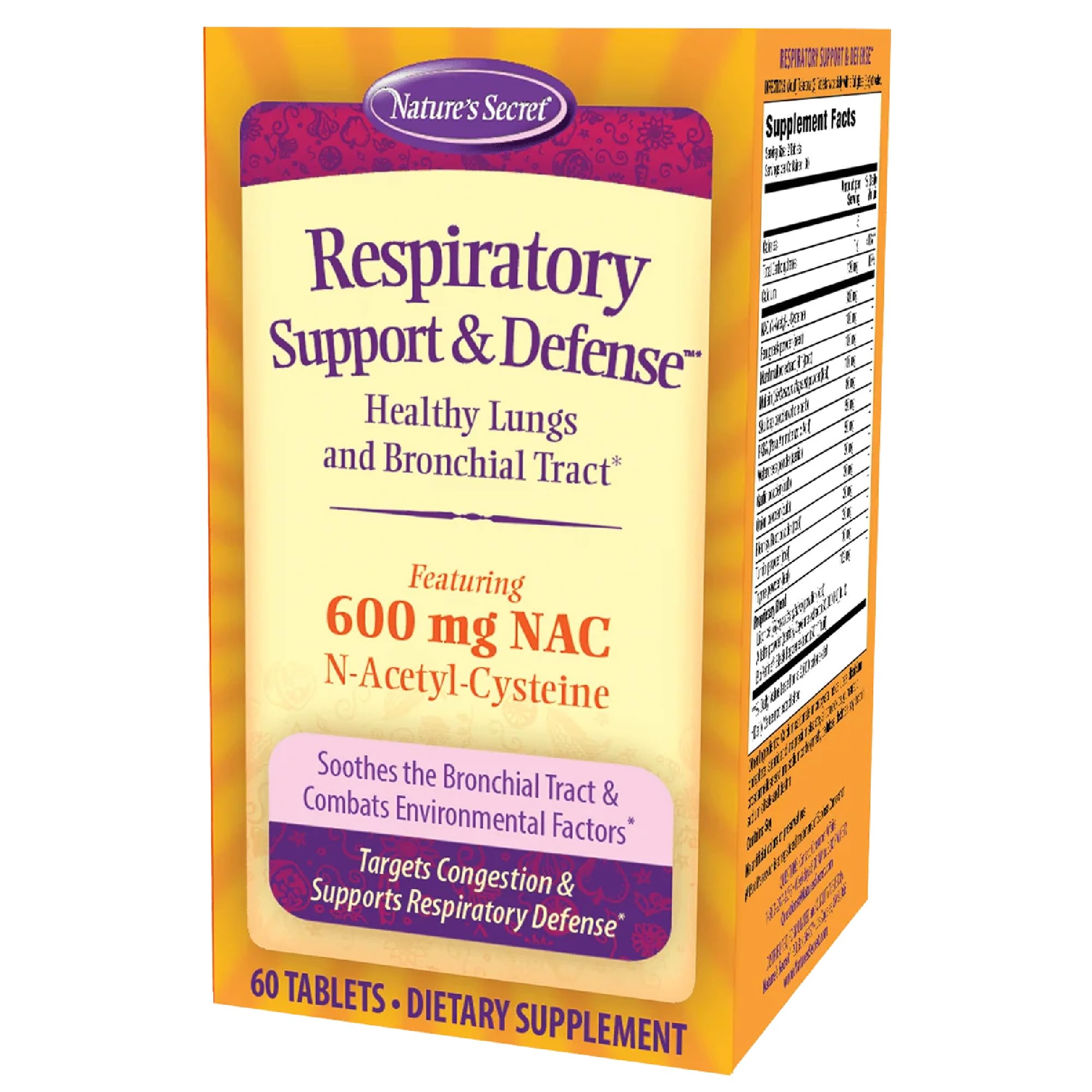 Nature's Secret Respiratory Support & Defense - 60 Tablets - Promotes Healthy Lungs & Bronchial Tract - With NAC, Fenugreek & Marshmallow - 30 Total Servings - TrustMedUSA