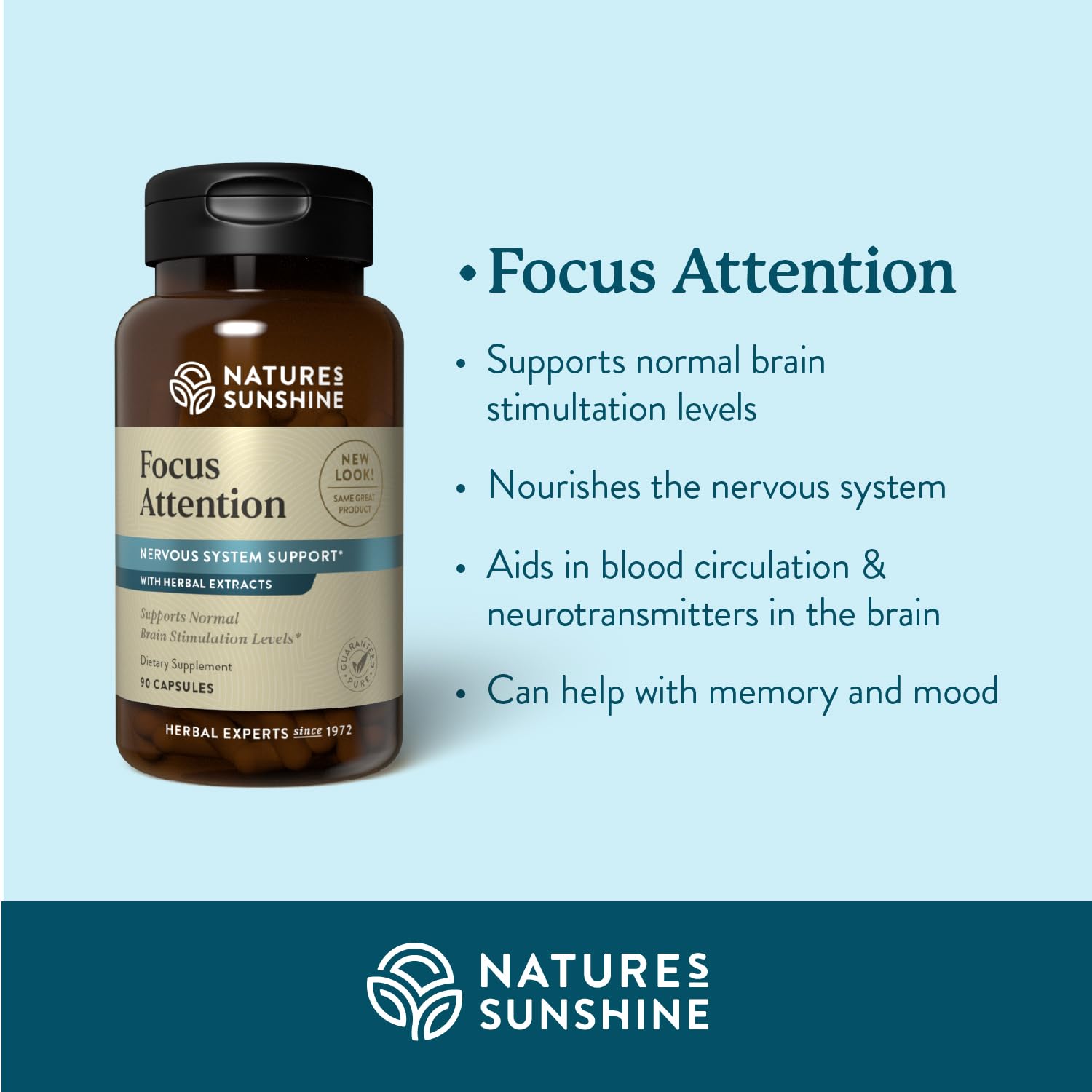 Nature's Sunshine Focus Attention, 90 Capsules, Provides Nutrients That Help Maintain Normal Brain-Stimulation Levels While Supporting Blood Circulation and Neurotransmitter Levels in The Brain - TrustMedUSA