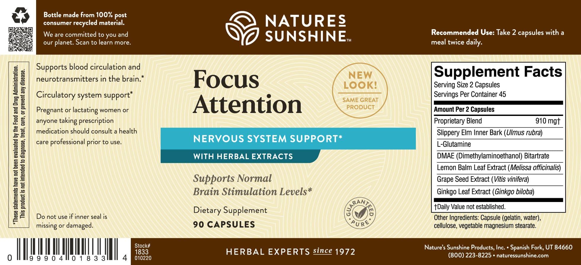 Nature's Sunshine Focus Attention, 90 Capsules, Provides Nutrients That Help Maintain Normal Brain-Stimulation Levels While Supporting Blood Circulation and Neurotransmitter Levels in The Brain - TrustMedUSA