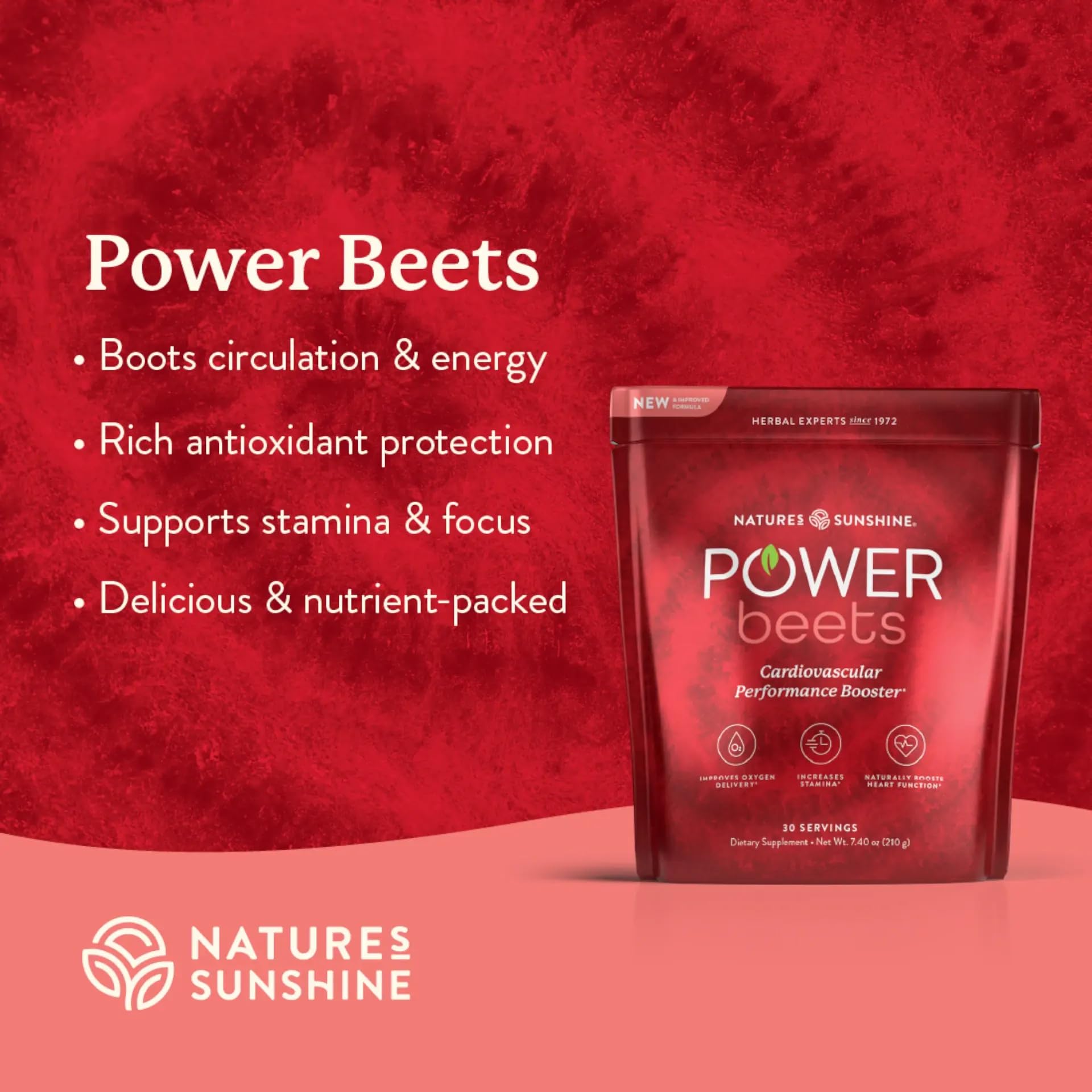 Nature's Sunshine Power Beets – Patented Nutrient Blend of Beet Root Powder and Nutrients to Promote Performance, Mental Clarity, & Vitality – Non-GMO, Soy & Gluten Free – 24 to-Go Packs - TrustMedUSA
