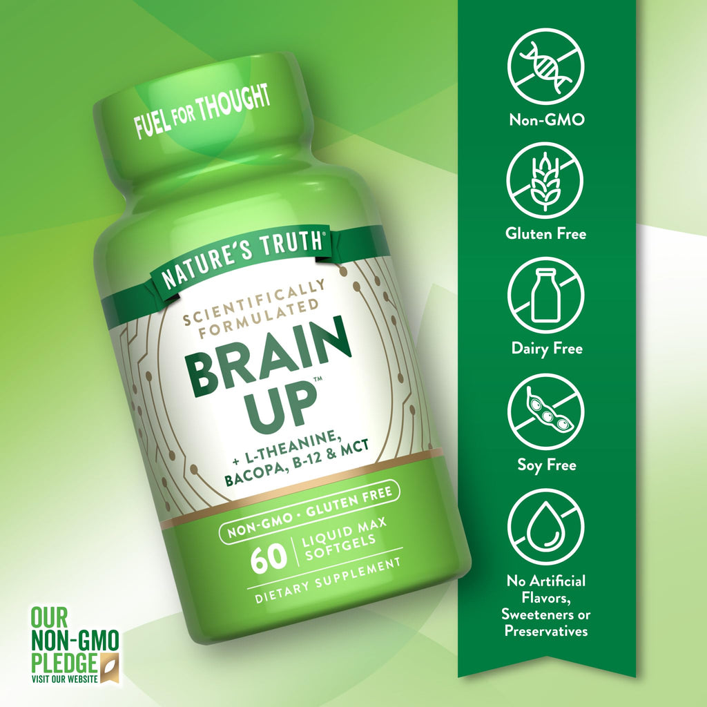 Nature's Truth Brain Up Softgels | 60 Count | with L-Theanine, Bacopa, B-12 & MCT | Non-GMO and Gluten Free Supplement - TrustMedUSA